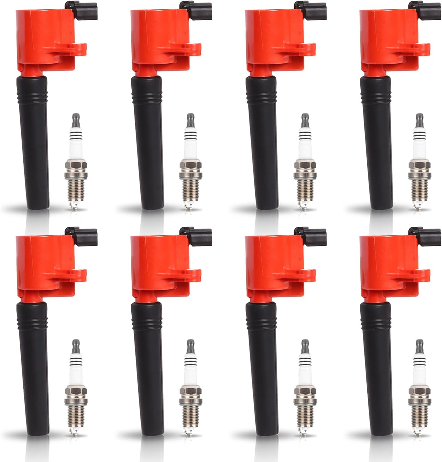 ENA Set of 8 Red Ignition Coil Pack with Platinum Spark Compatible with Ford Jaguar Lincoln Thunderbird 2002-2005, S-Type 1999-2003, LS 2000-2006 3.0 3.9 4.0 4.2 Replacement for FD506 DG515 4503