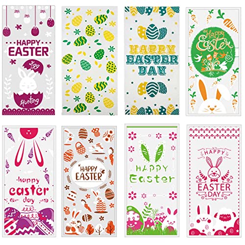 Ouiifan 100pcs�C�X�^�[�o�b�O ���b�s���O�� �C�[�X�^�[�G�b�O�� ��e�ʏ������� 13*27cm �M�t�g�o�b�O diy�p�o�j�[�v���X�`�b�N�o�b�O �E�T�M�� 8�p�^�[�� �S�[���h�̃P�[�u���^�C�t�� (Easter Bags-100)