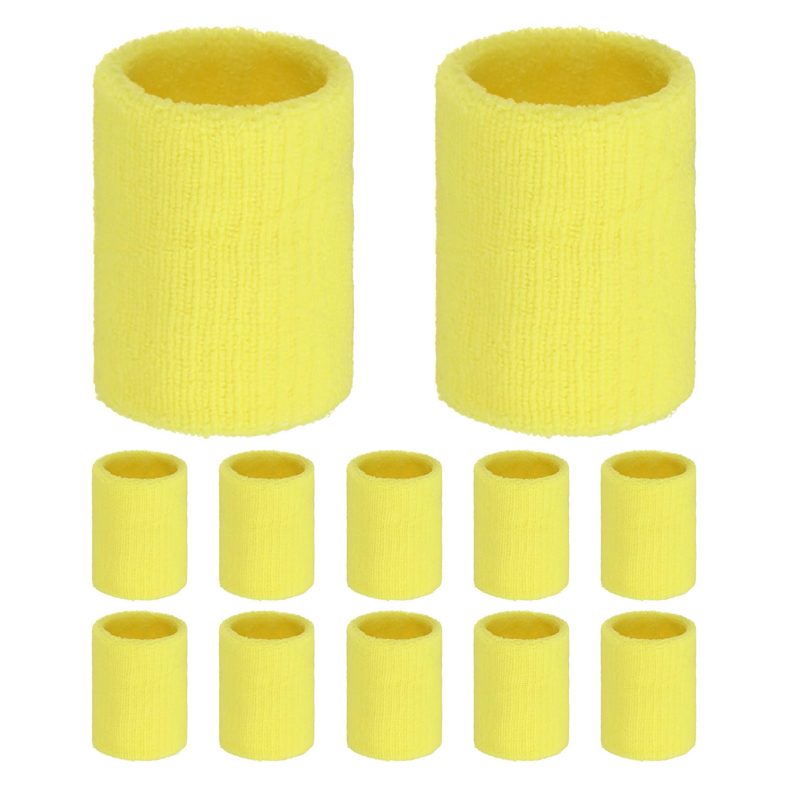 TIXIPEM Sports Sweatbands [12PCS] - Cotton Terry Cloth Wristbands Sweat Absorbent Use for Workout & Basketball & Running - [Yellow-10CM W] Sweatbands Sports Wristband for Adult Teen