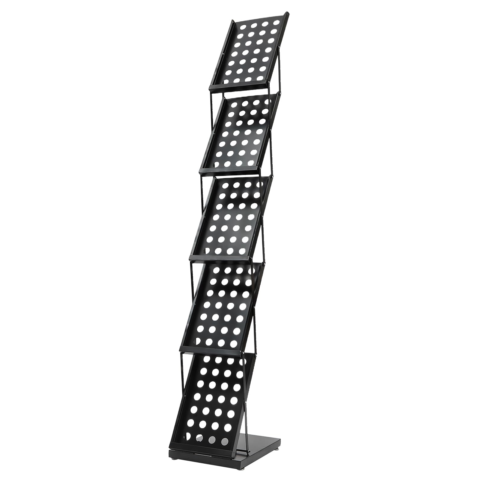 Faltbare Prospektständer, 5 Etagen Zeitschriftenständer A4 Infoständer Bodenstehender Literaturständer für Büro und Messe, 40×27×160 cm, Schwarz