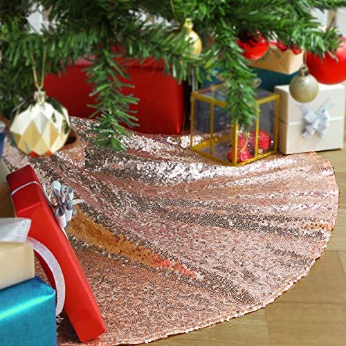 Rose Gold Christmas Tree Skirt 24 Inches Sequin Tree Skirt Small Tree Skirt for Christmas...