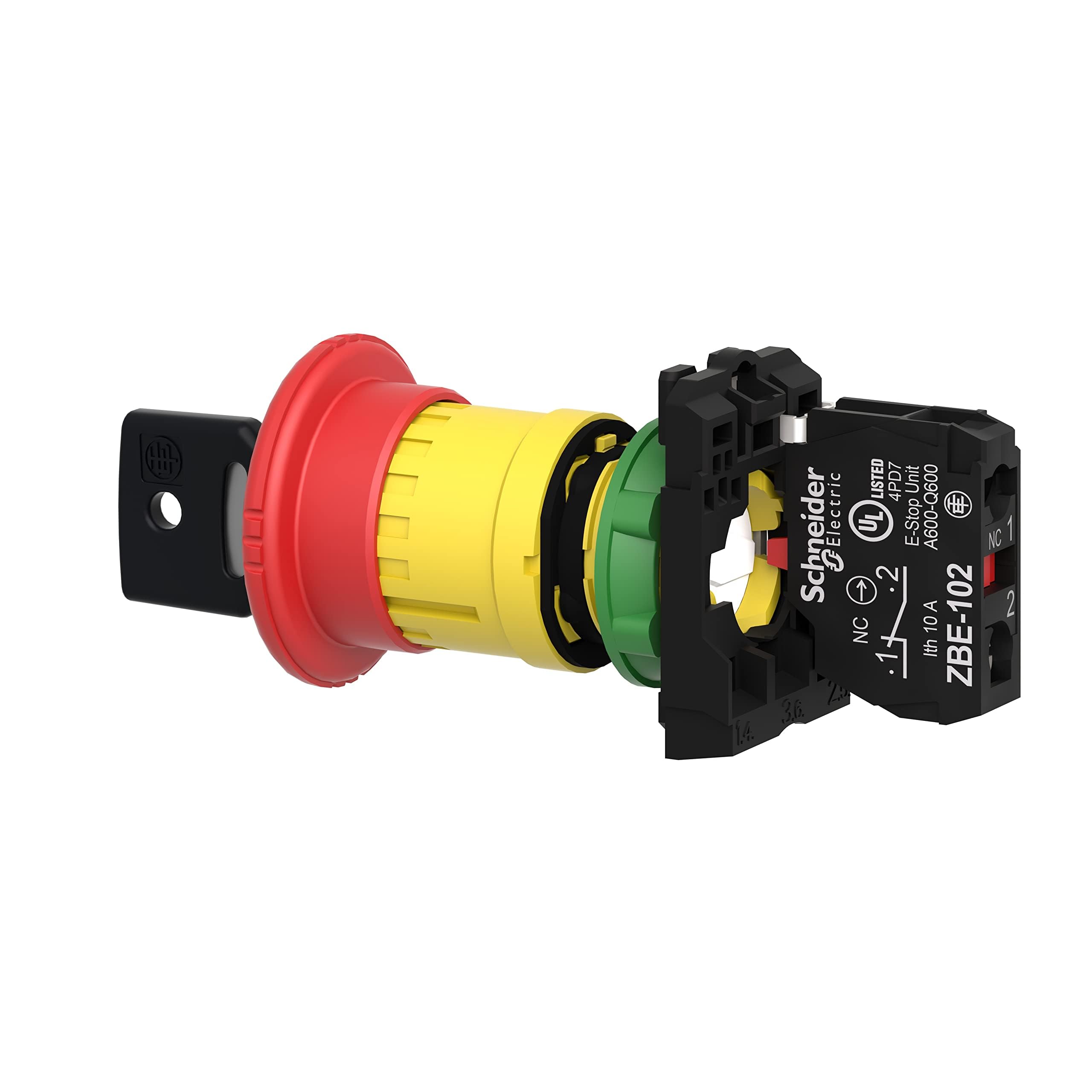 Schneider Xb5As9442 Arrêt D'Urgence Rouge Ø 40 Bouton de Mise Hors Tension Déverrouillage de Clé Ø22 1 Oeil