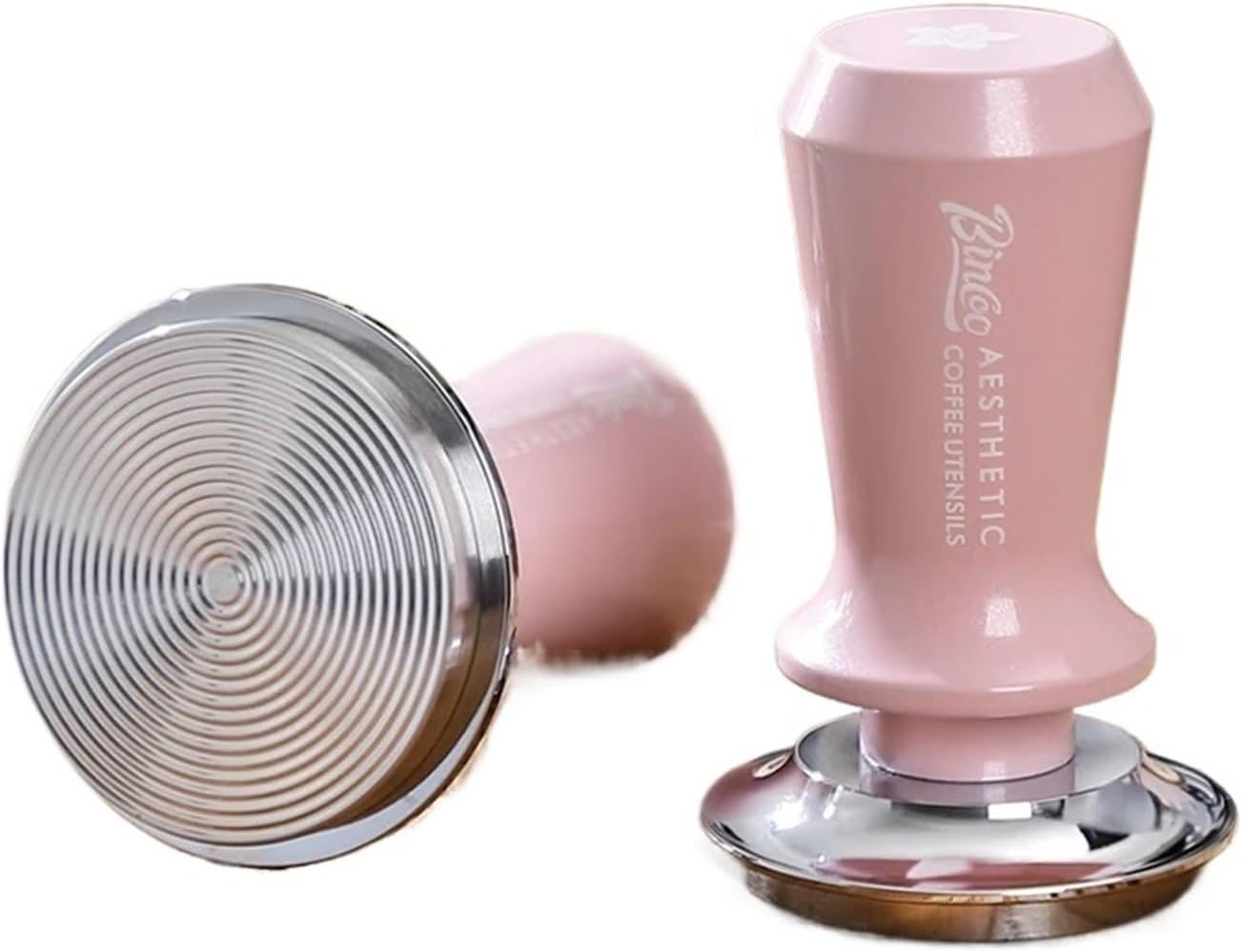 Compatible For Bincoo Coffee Press Hammer Stainless Steel Elastic Filling Powder Distributor Pink Press 51/58mm Coffee Machine Accessories(Pink-58mm)