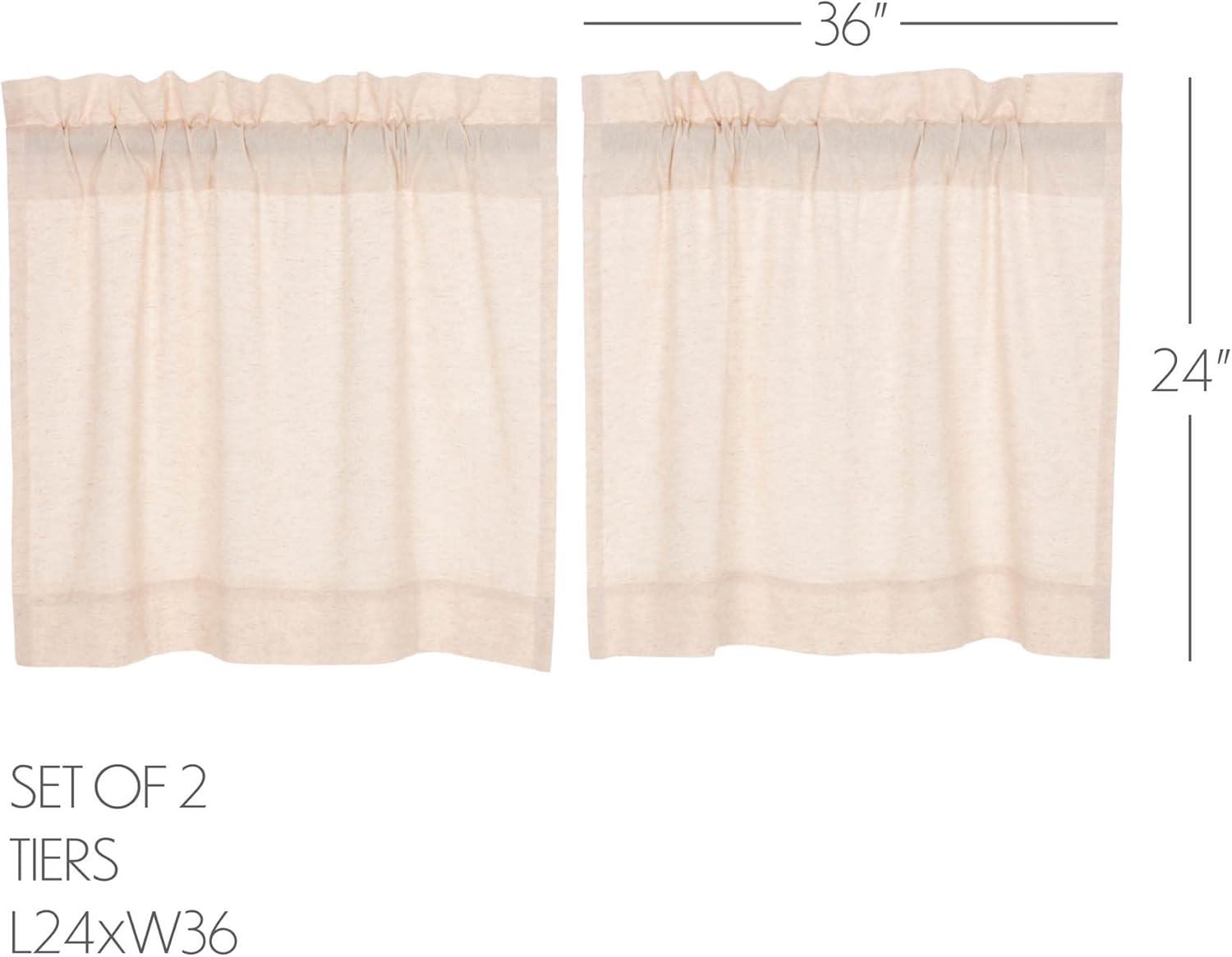 VHC Brands Simple Life Flax Natural Country Farmhouse Kitchen Window Curtain Tier Set of 2 L24xW36
