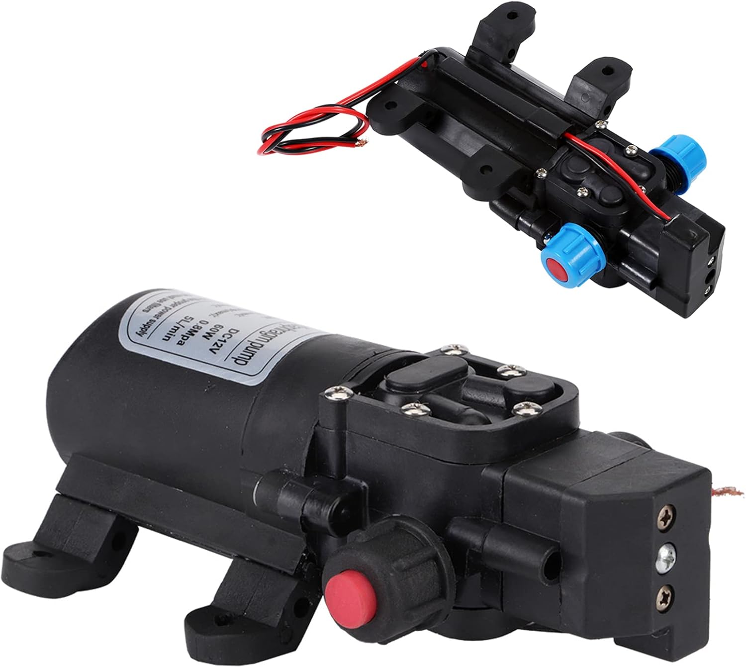 Water Self Priming Pump, DC 12V 60W High Pressure Micro Diaphragm Pump 116PSI Self Priming Sprayer Pump for RV Caravan Camping Boat Garden Lawn Car Washing, 5L/Min Flowrate