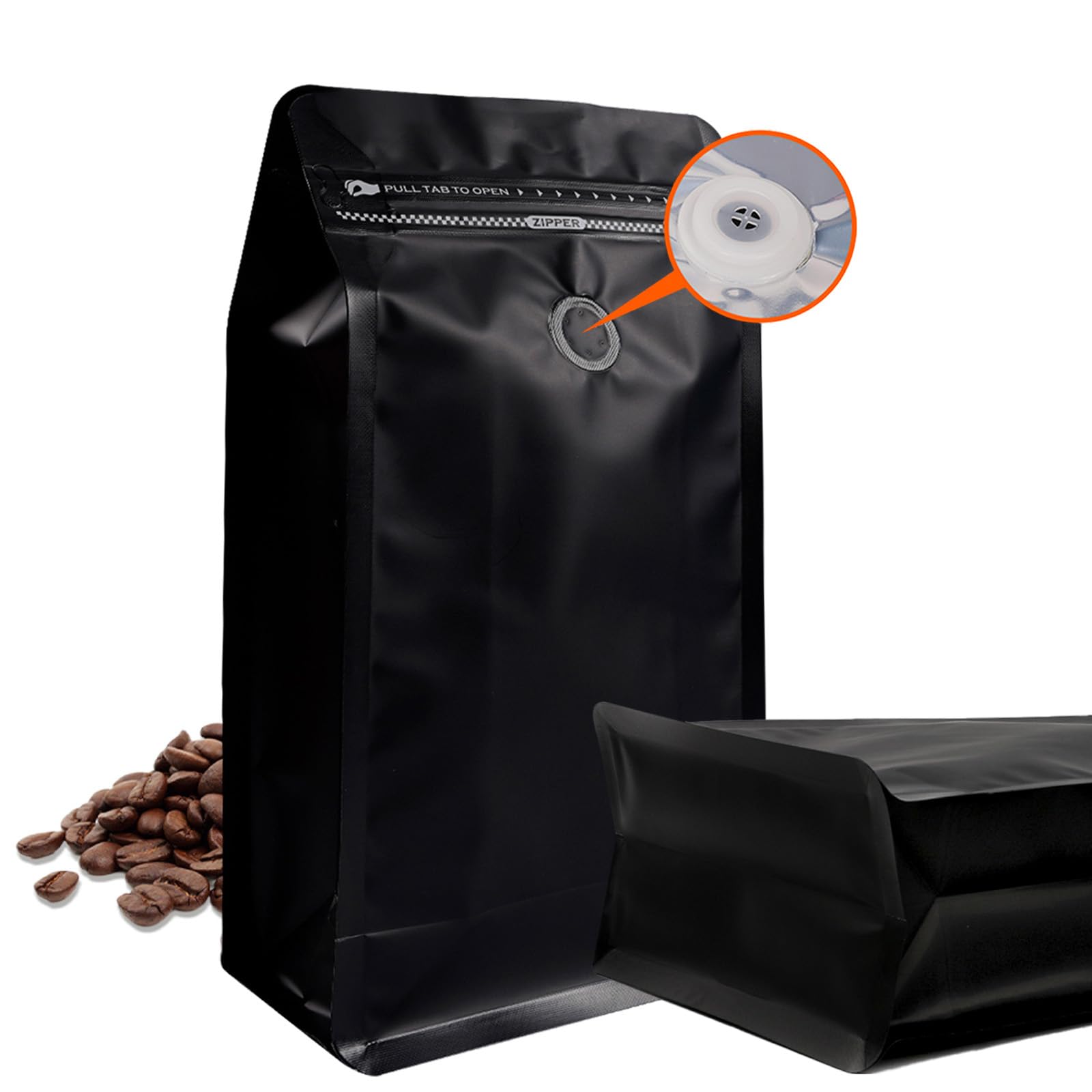 Coffee Bags with Valve (16oz/1lb, 100PCS), Kraft Paper Stand Up Pouches with High Barrier Foil Liner, Flat Bottom Resealable & Heat Sealable Bags for Coffee Beans,Candy & Small Business(Black)