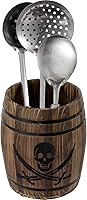 Vista 1 de MyGift Cántaro para Utensilios de Cocina Estilo Barril de Ron de Piratas de Madera Rústica Quemada, Soporte para Herramientas de Cocina