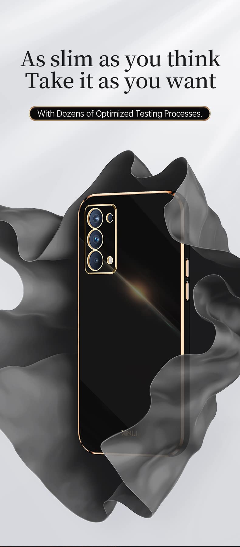 Custodia DESSEN Per OPPO Find X3 Lite: Cover Sottile In Silicone TPU Con Bordi Placcati Eleganti, Protezione Antiurto Antigraffio, Nero