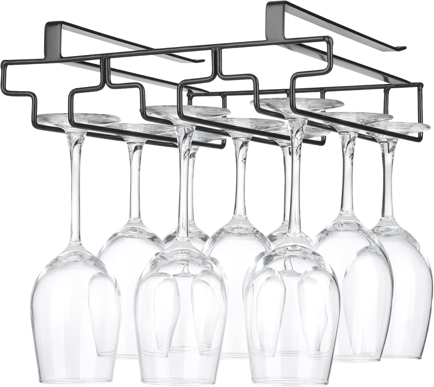 Eminence Lifestyle Wine Glass Rack Under Cabinet Drilling Free No Screw Steamware Holder Under Shelf Metal Wine Glasses Holders Bar Kitchen 3 Rows Black-image-24