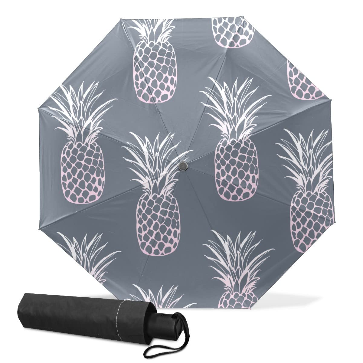 ZGONOHYE Compact Travel Umbrella Summer Pineapples Summer Fruit Small Folding Sun & Rain Umbrellas Windproof Mini Auto Open & Close Portable Umbrella