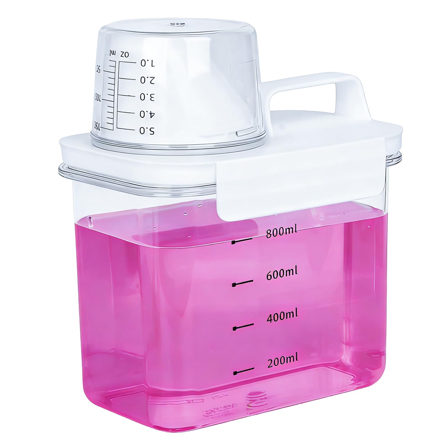 RunXinDa1100 ml Luftdichter Waschmittelspender mit Dosierbecher, transparenter Behälter für Waschpulver & Flüssigwaschmittel, multifunktionale Box mit Silikondichtung, für Küche, Bad.