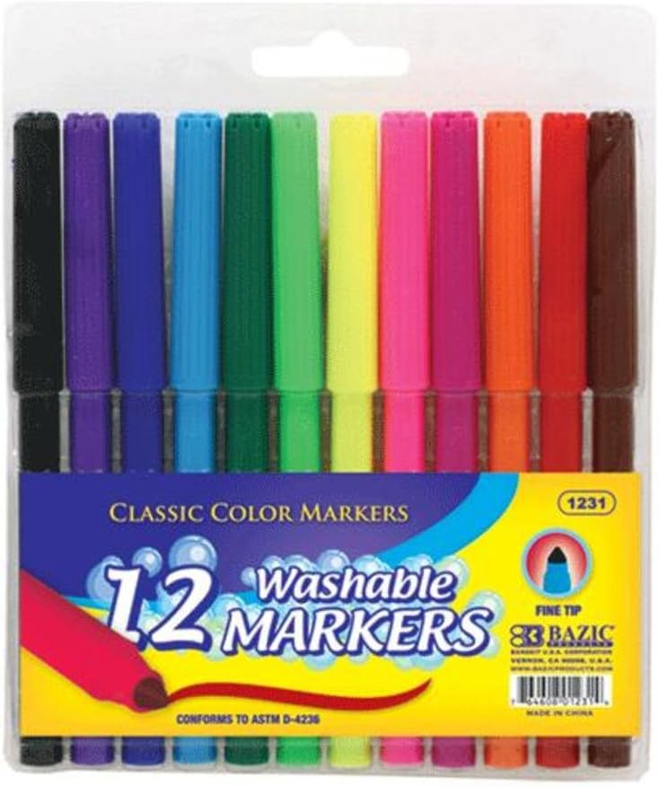 Bazic 12 Fine Line Washable Watercolor Markers Case Pack