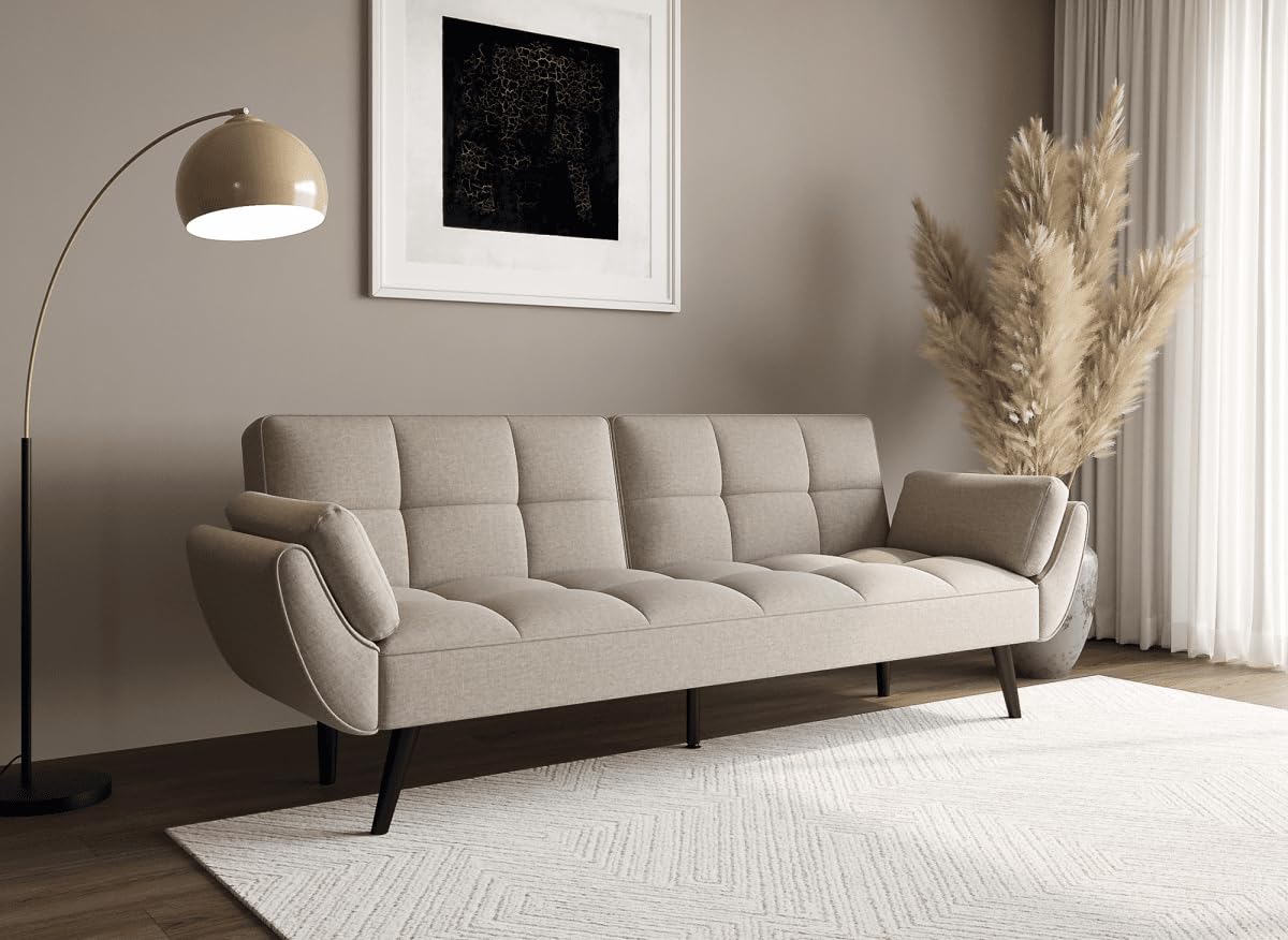 DecoInParis Canapé clic clac 3 Places en Tissu Beige Nara