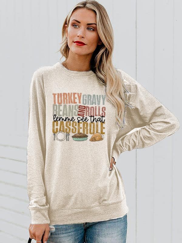 Thanksgiving Sweatshirts Women Turkey Gravy Beans and Rolls Let Me See That Casserole Sweatshirt Funny Gobble Graphic Shirts - Image 2