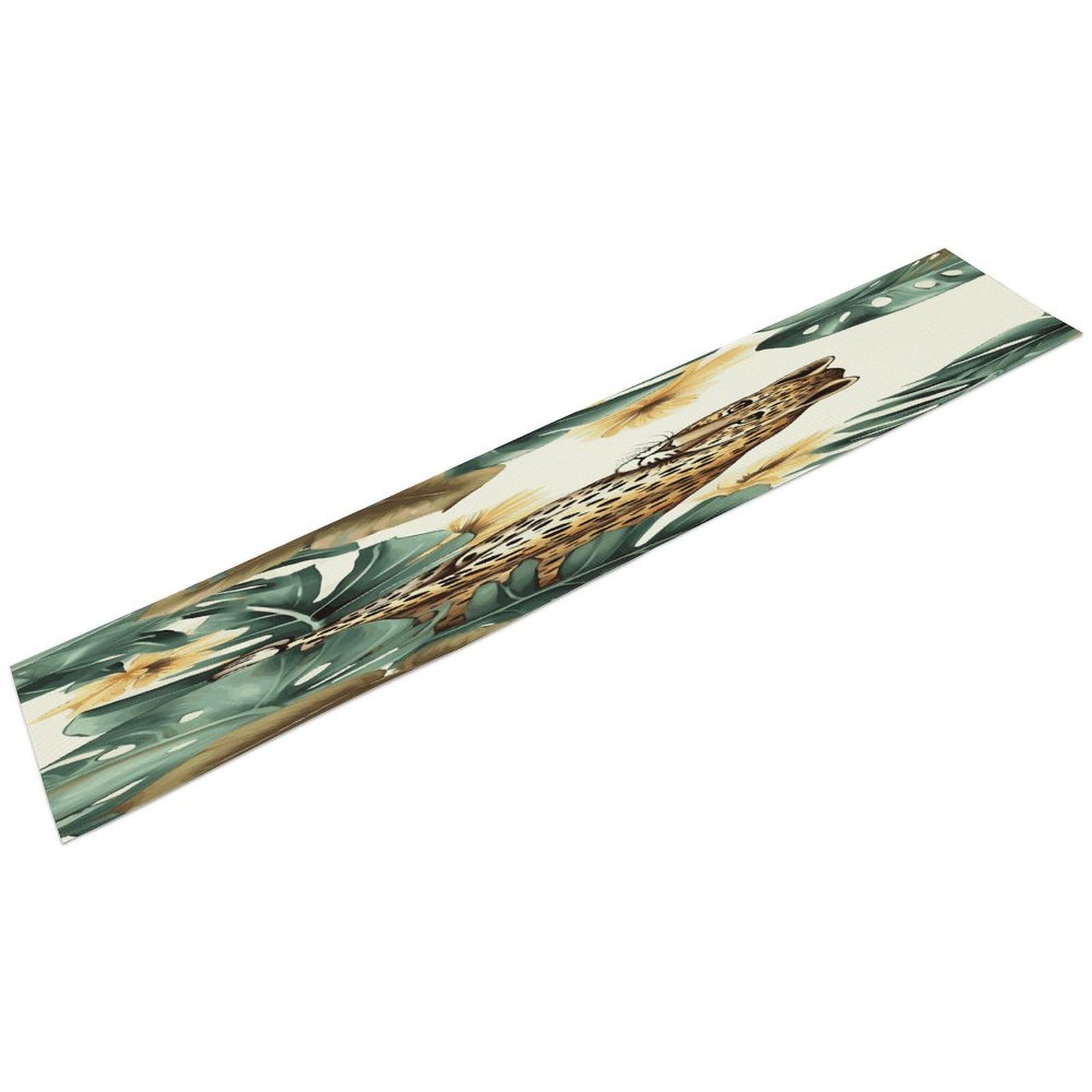 Leopard and Palm Leaves Table Runner Personality Patterned Linen Table Runner Wrinkle Resistant Tablemat Country Rustic Farmhouse Tables Runners Kitchen Dining Table Decoration