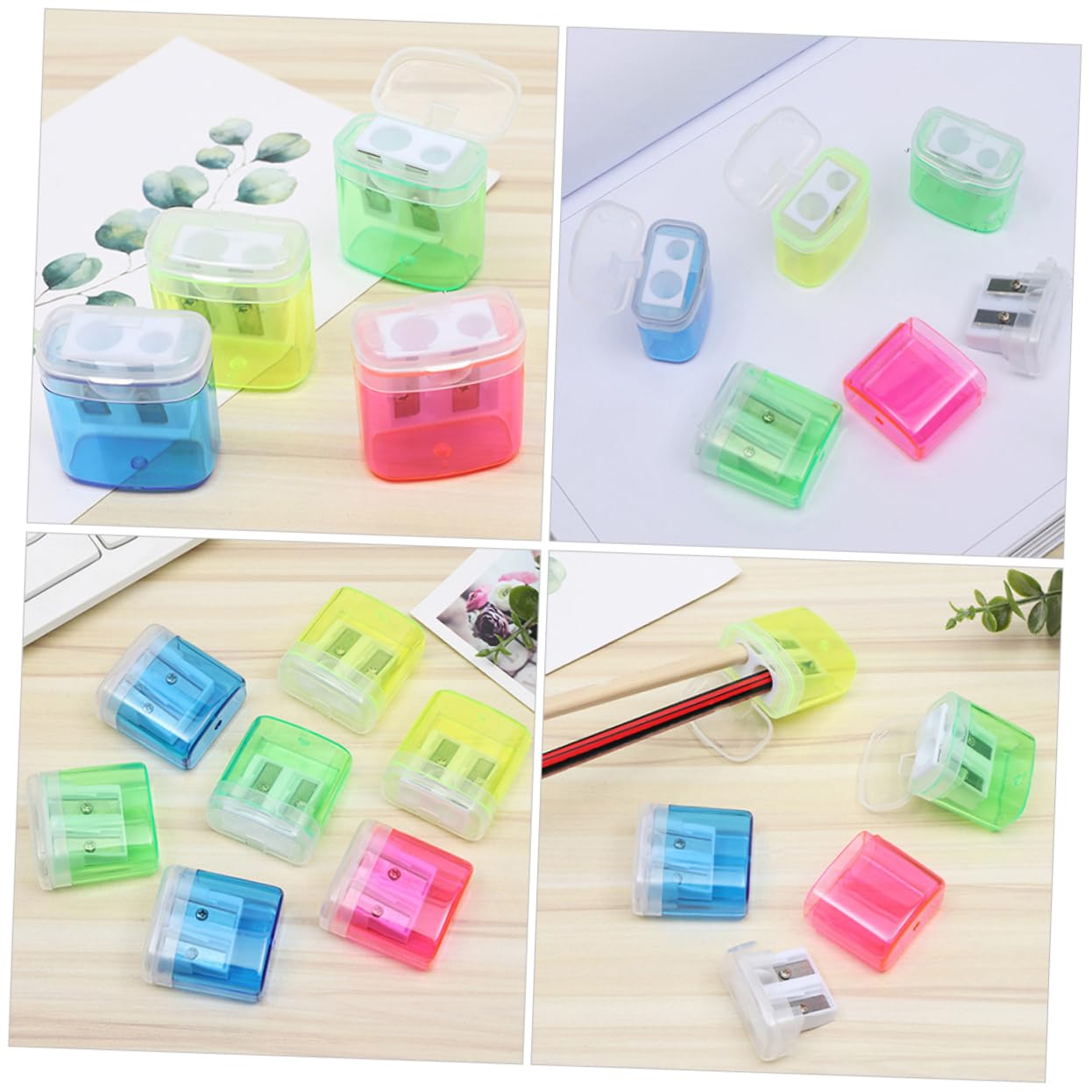 Lot de 48 Mini Taille-crayons Portables en Plastique Double Trou