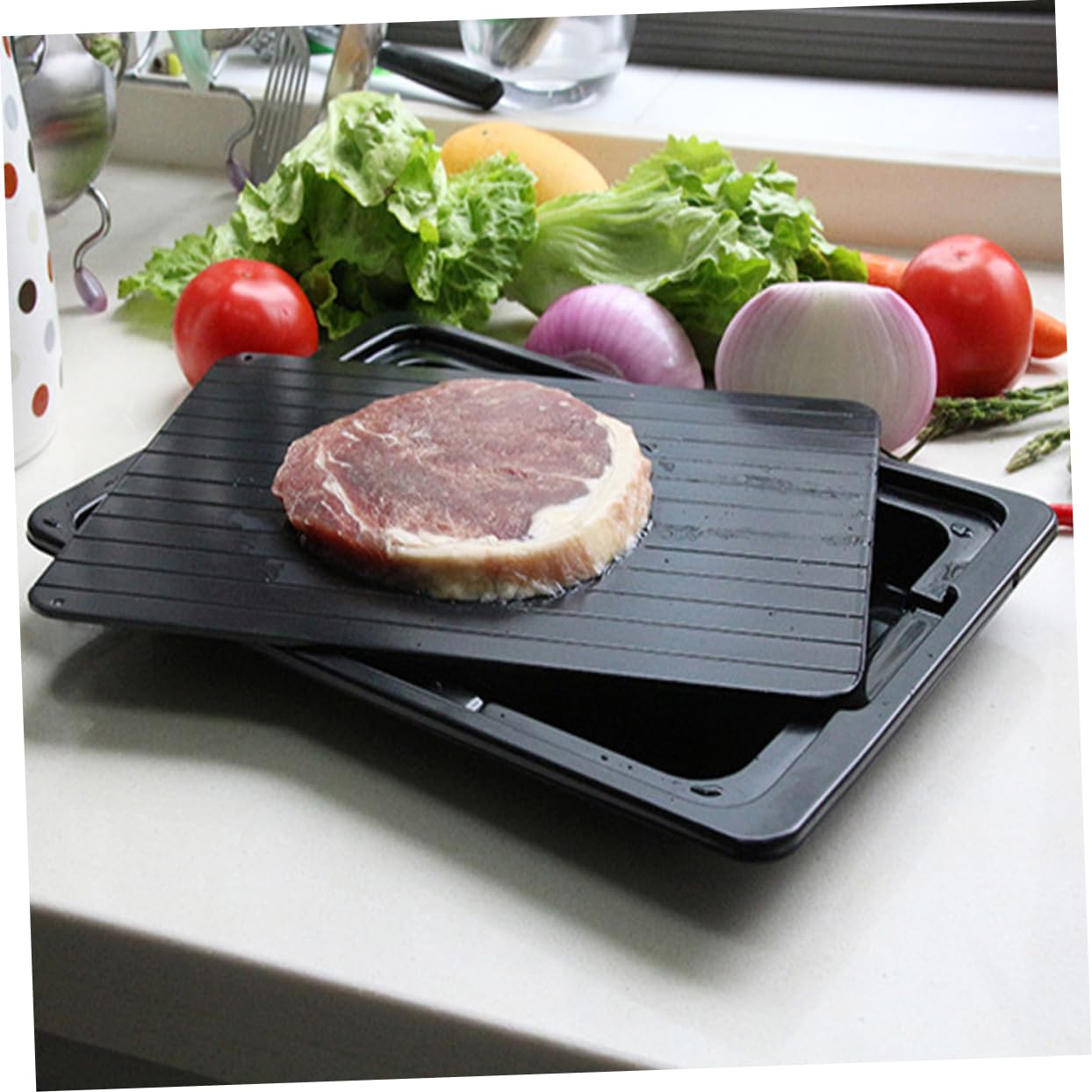 ABOOFAN Auftauplatte 1 Stück Aluminium Schwarz mit Wasserbox 35, 5x20, 5 cm