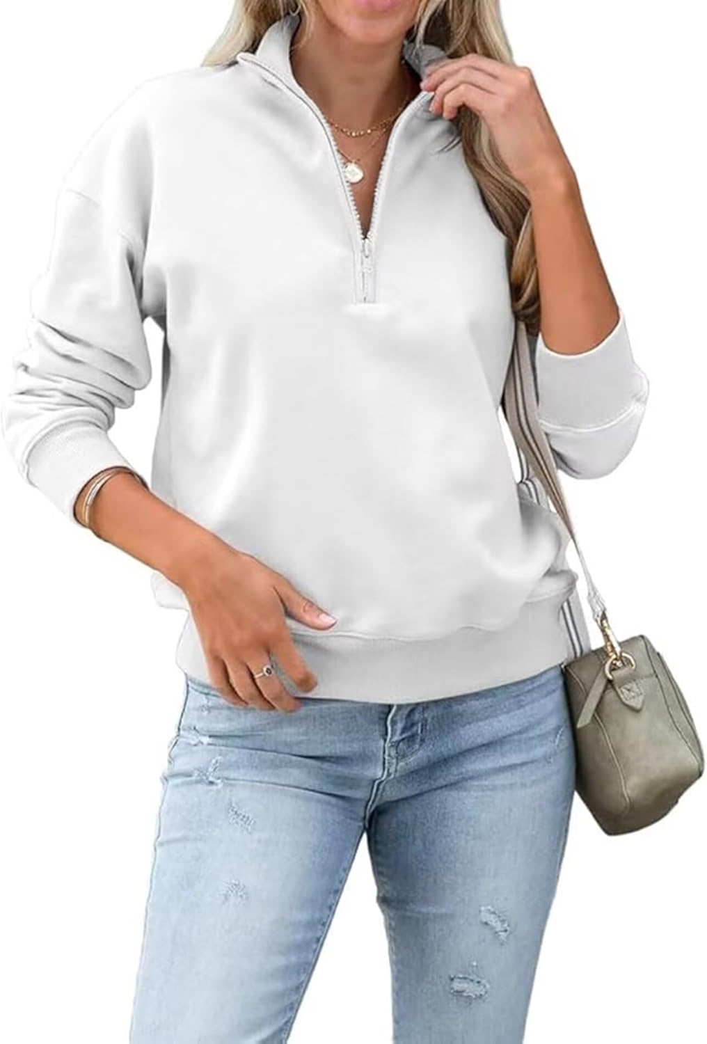 Dressmine Womens Quarter Zip Pullover Casual Long Sleeve Shirts Half Zip Sweatshirt 2025 Trendy Winter Clothes