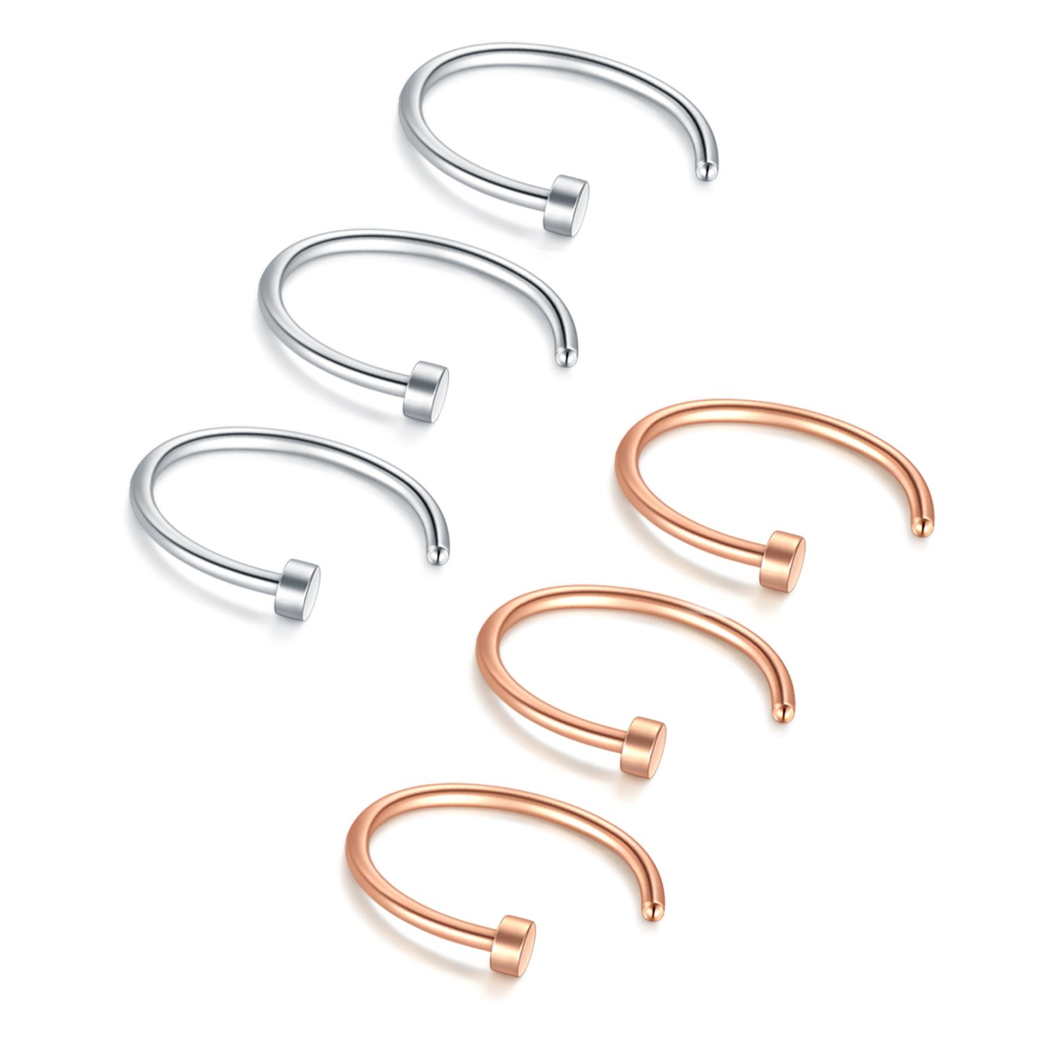 Briana Williams Fake Nariz Anillos Hoop-20G 18G 16G Nariz Aro Anillo 6mm/8mm/10mm/12mm Nariz Piercing Labio Septum Anillo Arete Faux Joyería Piercing del Cuerpo 6 Piezas — view 15
