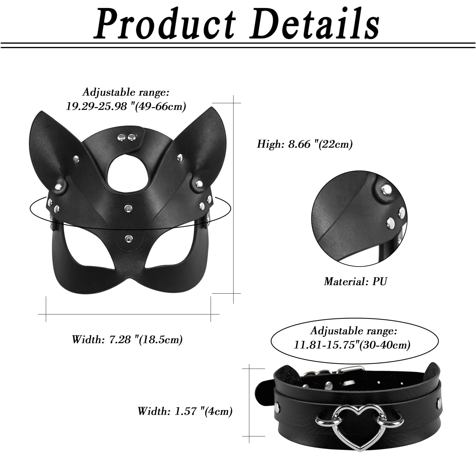 OIDEA Leather Mask Set: Black Choker Mask Set for Women Half Face Masks Adults Cosplay Costume Party Props Accessory: Black Set-a