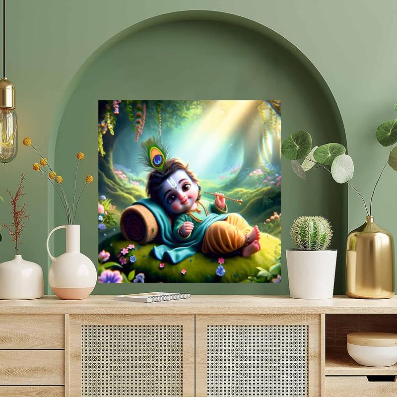 Image of British Terminal Cute little Bal Gopal Baby God Krishna| Kanha Ji | Laddu Lord Makhan Chor Painting Religious Poster for Pregnant Women for wall (matt thin vinyl,sticker,multicolor,unframed)| bj59