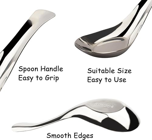 Miniatura 2 de Cucharas de sopa asiáticas de acero inoxidable, juego de 6 cucharas de sopa chinas para sopa, cucharas para comer para ramen Pho Wonton fideos para