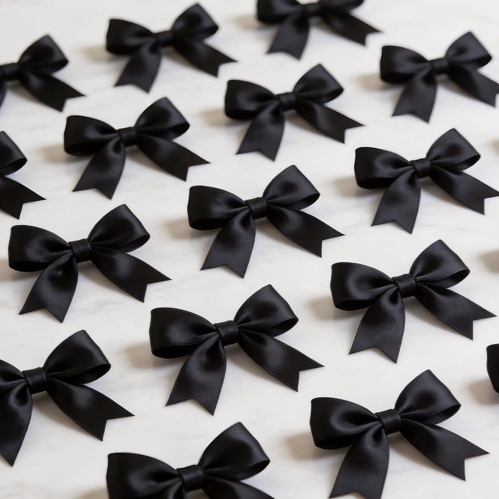 20PCS Black Satin Bows for Cake Decorating - Elegant Non-Edible Cake Toppers, Multi-Purpose Party Decorations for Birthday Wedding Dessert