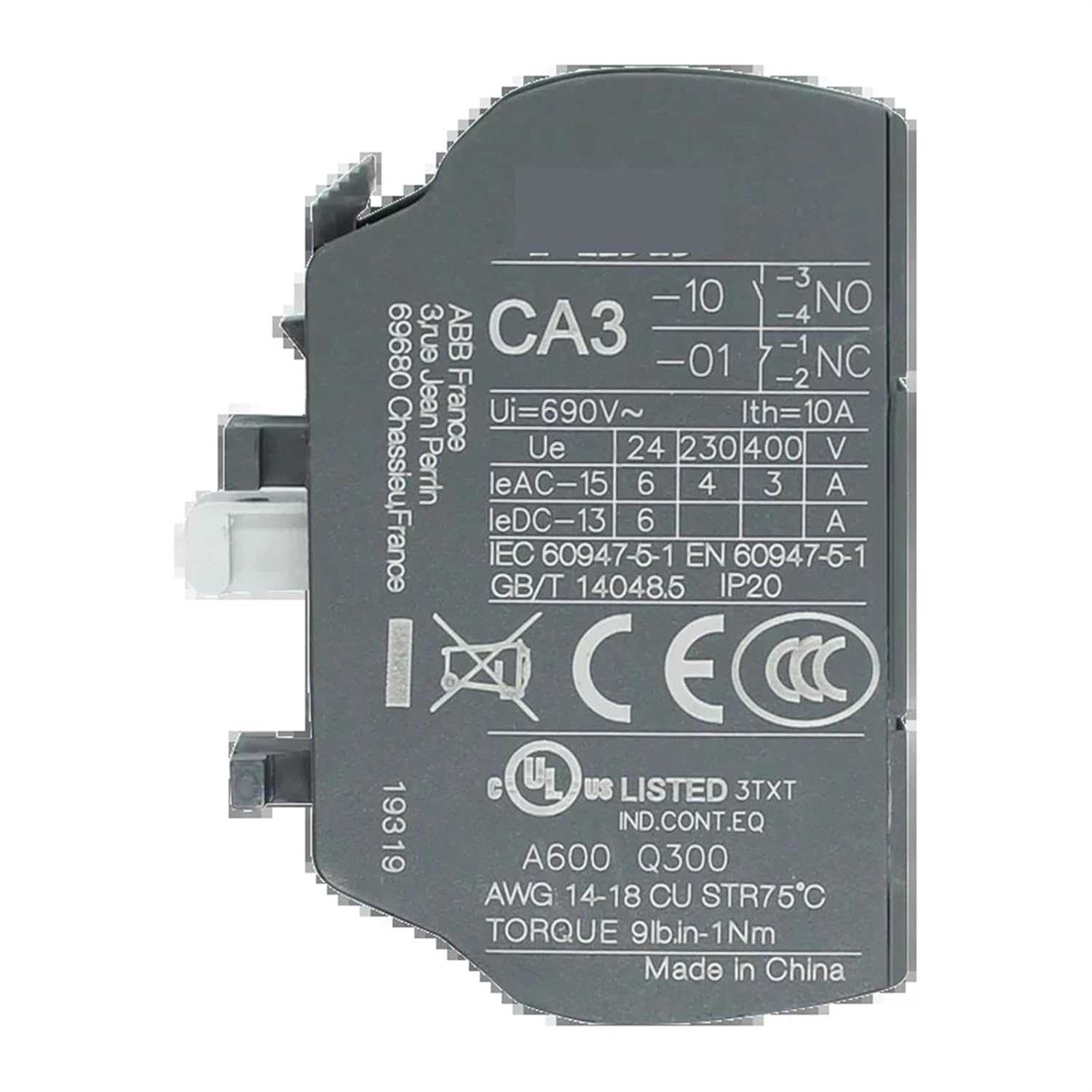 Front-Mounted Instantaneous Auxiliary Contact Blocks CA3-10 CA3-01 1Pcs(CA3-10)