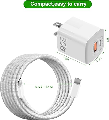 Miniatura 6 de Cargador USB-C de doble puerto de 35 W con cable de carga de 6.6 pies para DJI Mini 4 Pro, Mini 322 SE, Mavic Mini Drone, Aavta, Action 34, RCRC 2