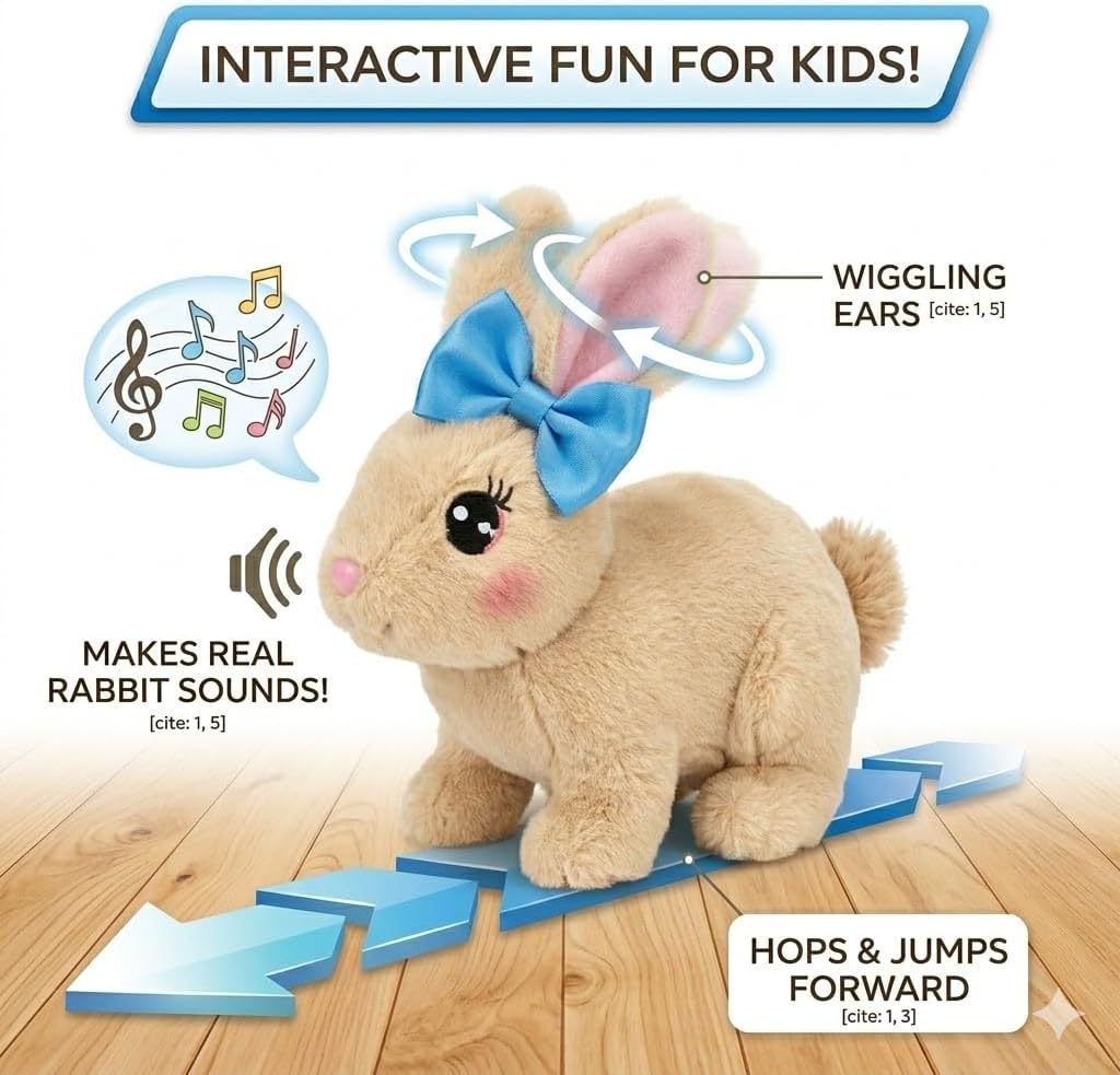 Easter Bunny Toy,Rabbit Interactive Hopping Electronic Pet Plush Bunny Toy with Sounds and Movements Animated Walking Wiggle Ears Twitch Nose Easter Gift for Kids (Brown)