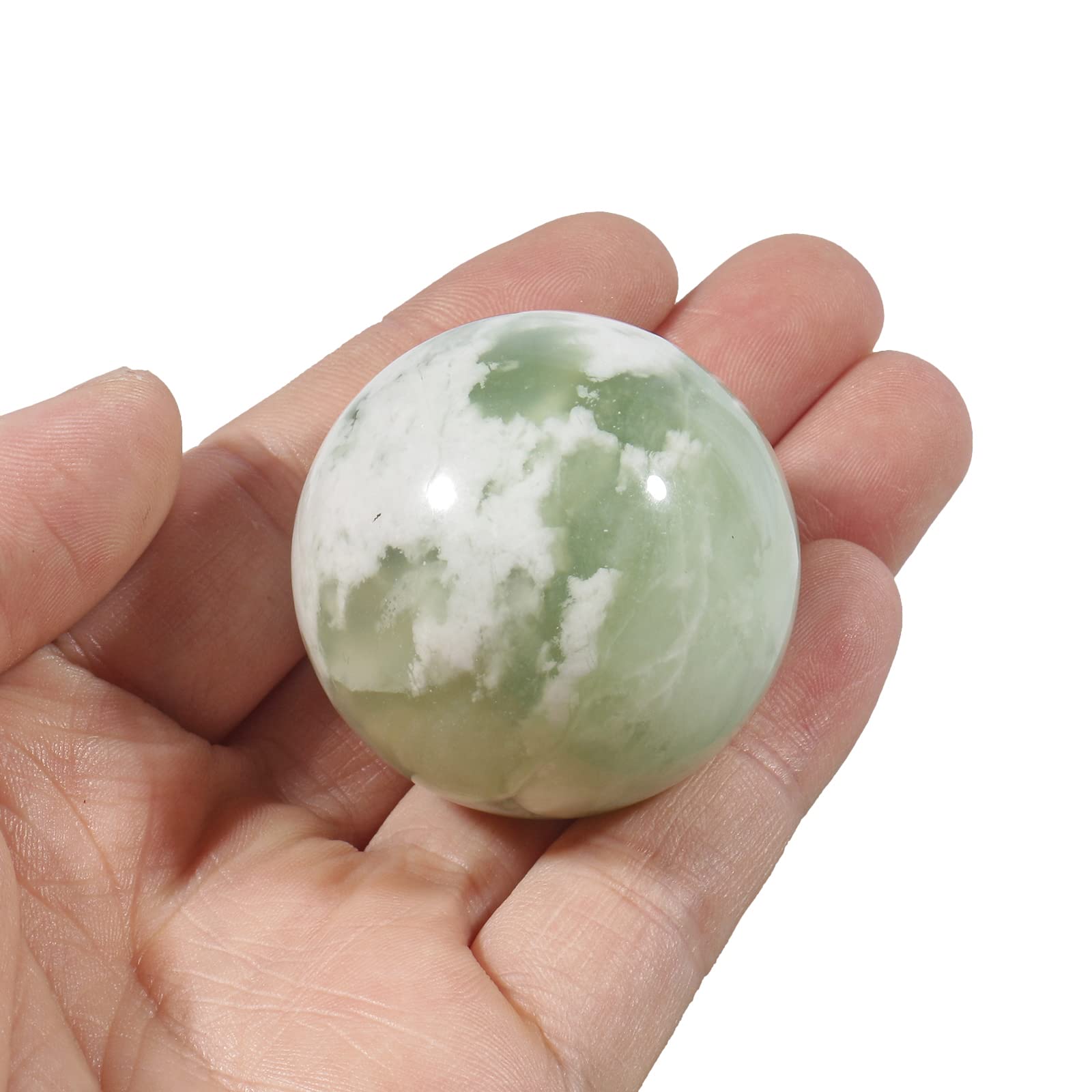 Loveliome 40 mm New Jade Healing Crystal Ball, Home Decoration Fengshui Divination Sphere with Wood Stand