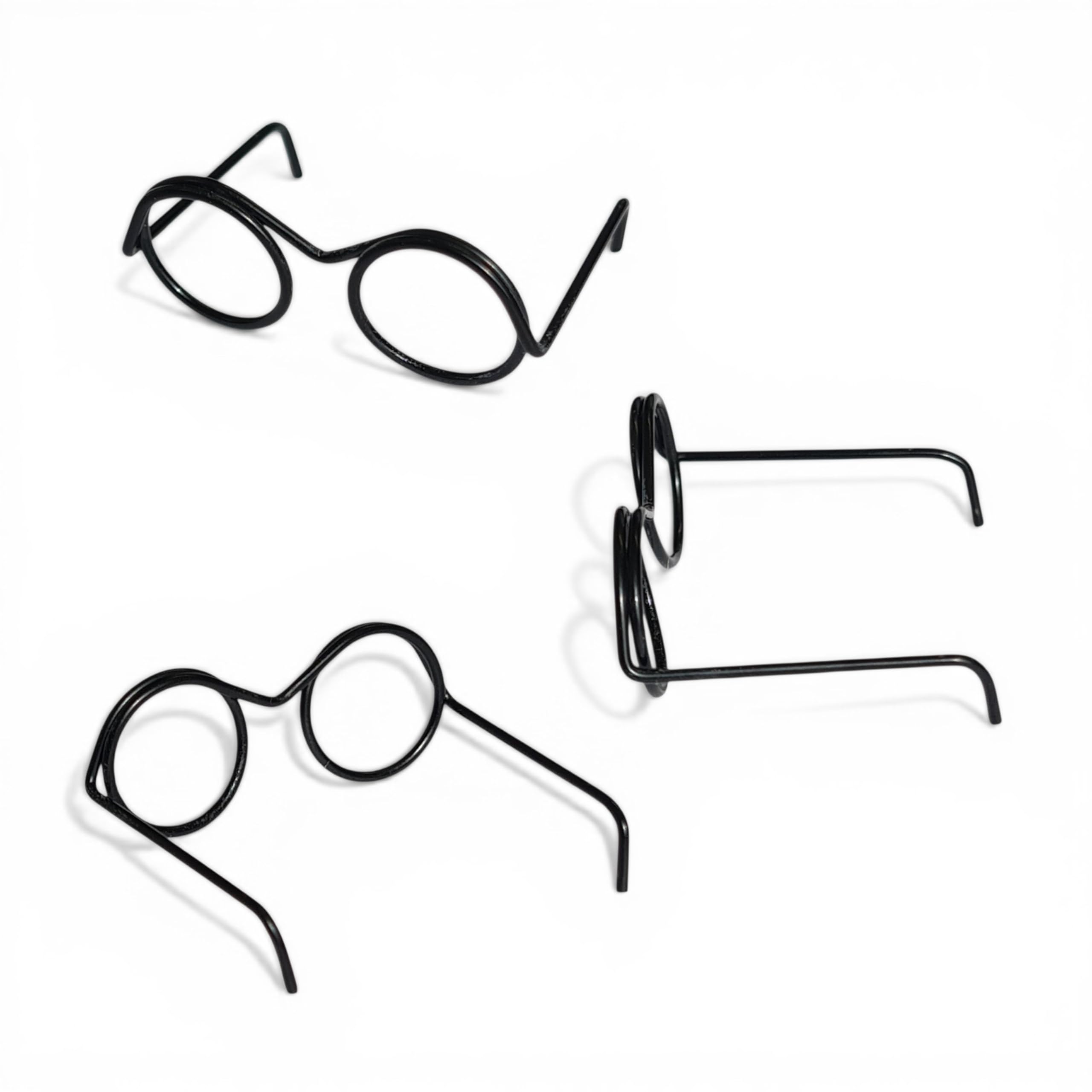 Miniature Wire Spectacles Set of 3, Tiny Round Black Metal Glasses for Miniature Figures, Dollhouse Accessories, Wizard Style Props and Craft Displays — image 1