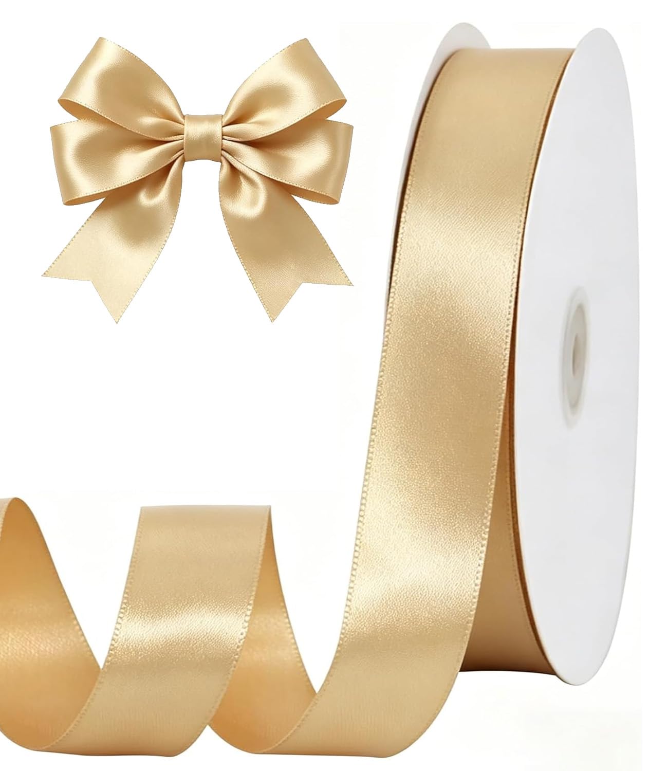 TONIFUL 1 Inch x 100yds Gold Satin Ribbon for Christmas Craft Gift Wrapping