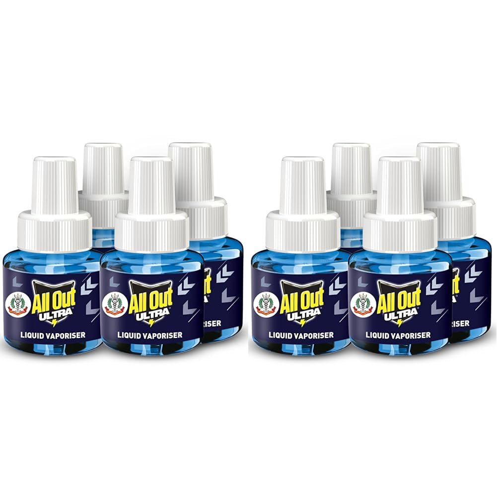 All Out Ultra Liquid Vaporizer, 4 Refills (45ml) | Kills Dengue, Malaria & Chikungunya Spreading Mosquitoes | India's Only Mosquito Killer Brand Recommended by Indian Medical Association (Pack of 2)