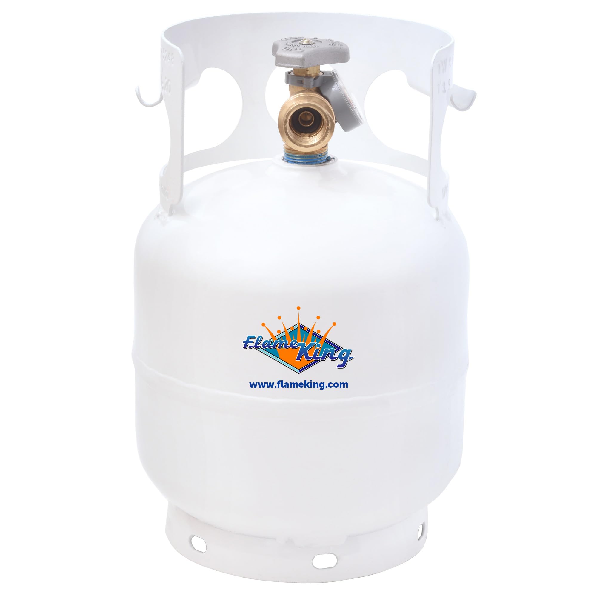 Flame King YSN5LB-GAUGE 5lb Steel Propane Tank Cylinder with Gauge and OPD Valves for Grills and BBQs, Camping, Fishing, & Outdoor Activities, White