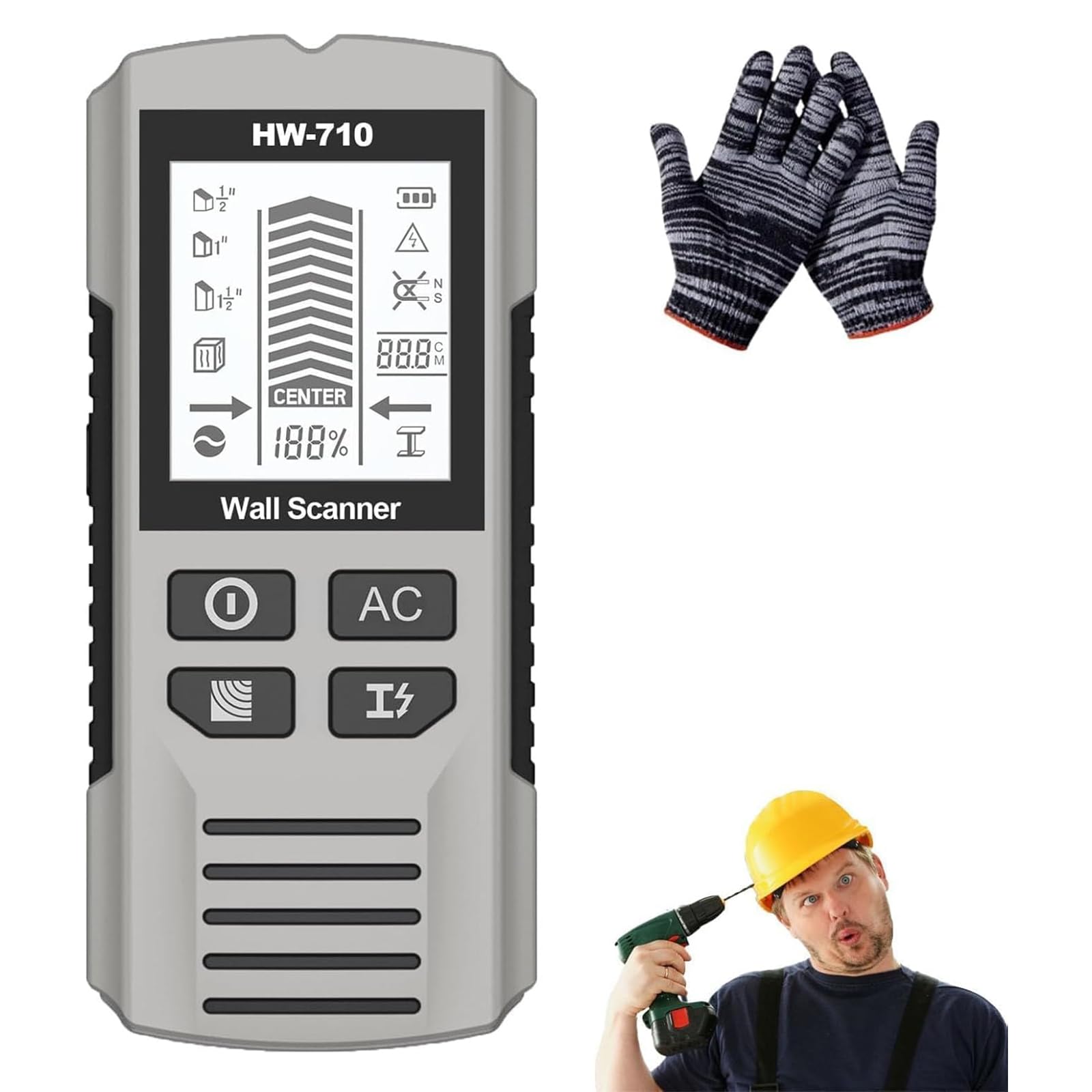 Detector de metales de pared y escáner de espárragos, detector de cable de alimentación de tubería 5 en 1 con pantalla LCD HD para madera, metal, detección de cables de CA