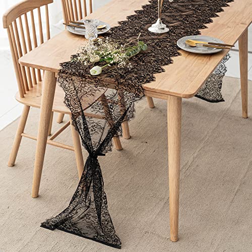 Arksu Romantic Vintage Lace Table Runner With Embroidered 18X120Inch Black Floral Lace Table Runner For Candlelight Dinners, Wedding Reception Table Decor（Set Of 10） #TOP2