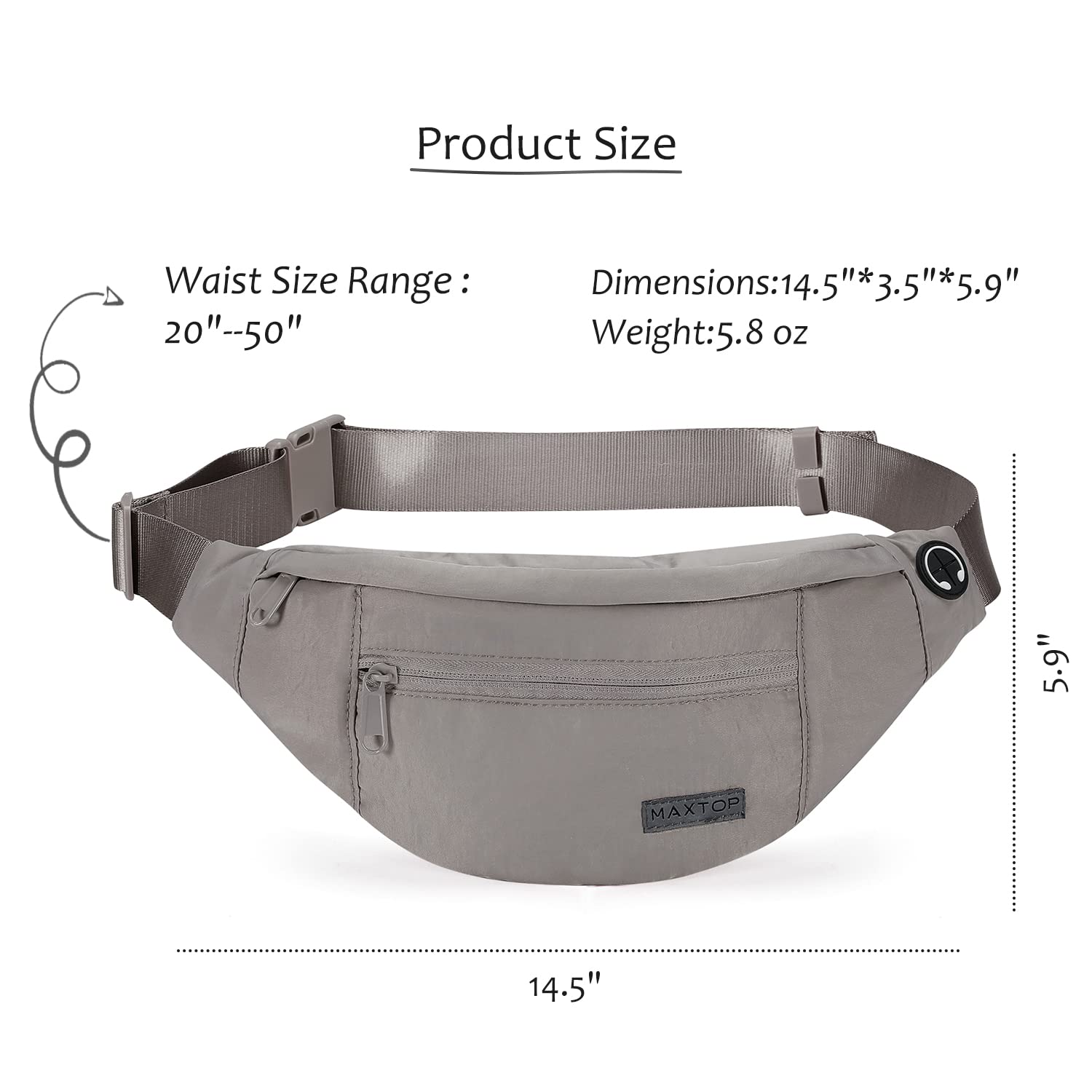 MAXTOP Marsupio grande per donna e uomo, marsupio con attacco per cuffie e 4 tasche con zip, cintura regolabile per ciclismo, corsa, jogging, viaggio, outdoor, allenamento