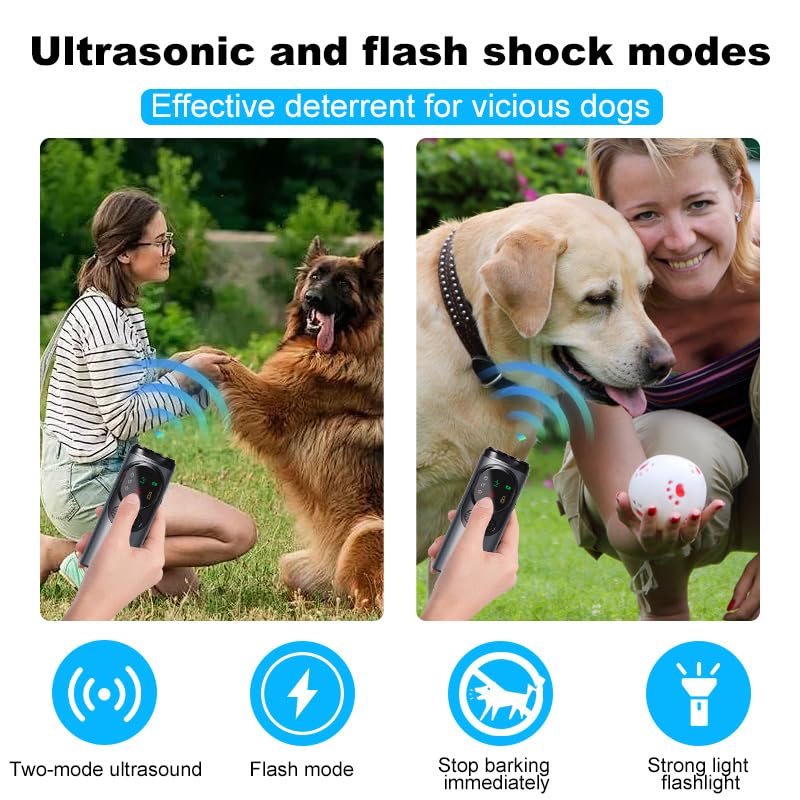 2025 Rechargeable Ultrasonic Dog Bark Deterrent, Anti-Barking Sonic Trainer, 50FT Range, LED Screen Display, Safe & Effective Bark Control, No Shock, for Indoor & Outdoor Pet Training