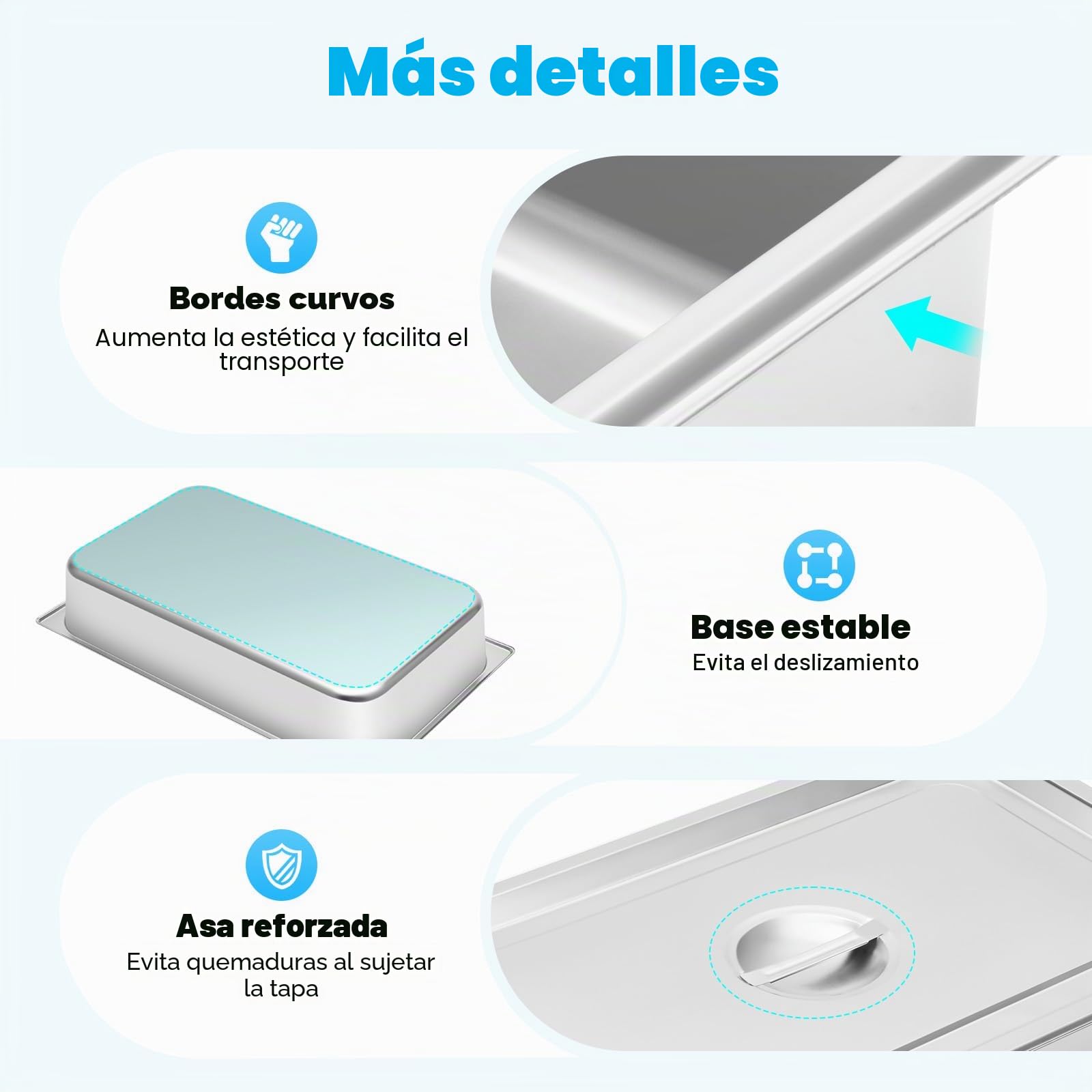 Gastronorm - Juego de 4 recipientes para alimentos con tapa, 9 litros, acero inoxidable, recipiente para calentar alimentos, tartas, sartén de hotel, mesa