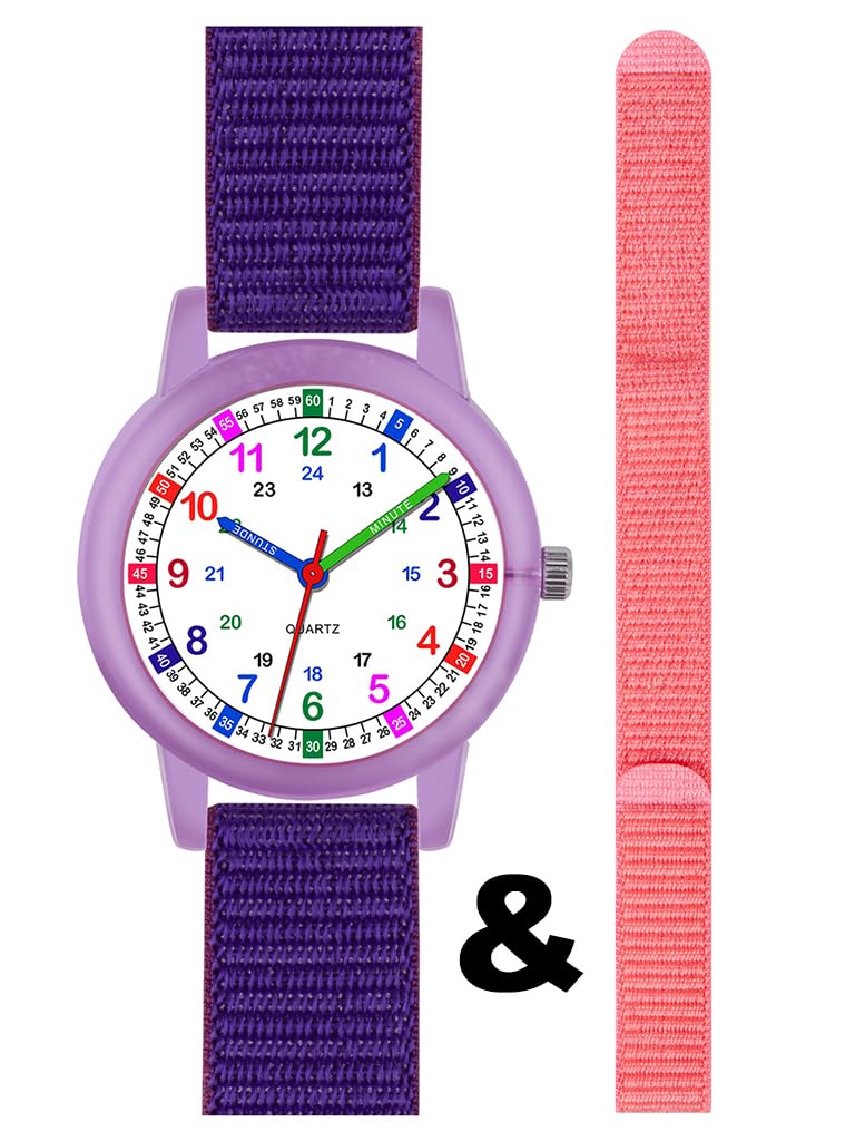 Reloj de pulsera infantil para niña, analógico, cuarzo, cambio de , correa de nailon, variantes, rosa, violeta, turquesa