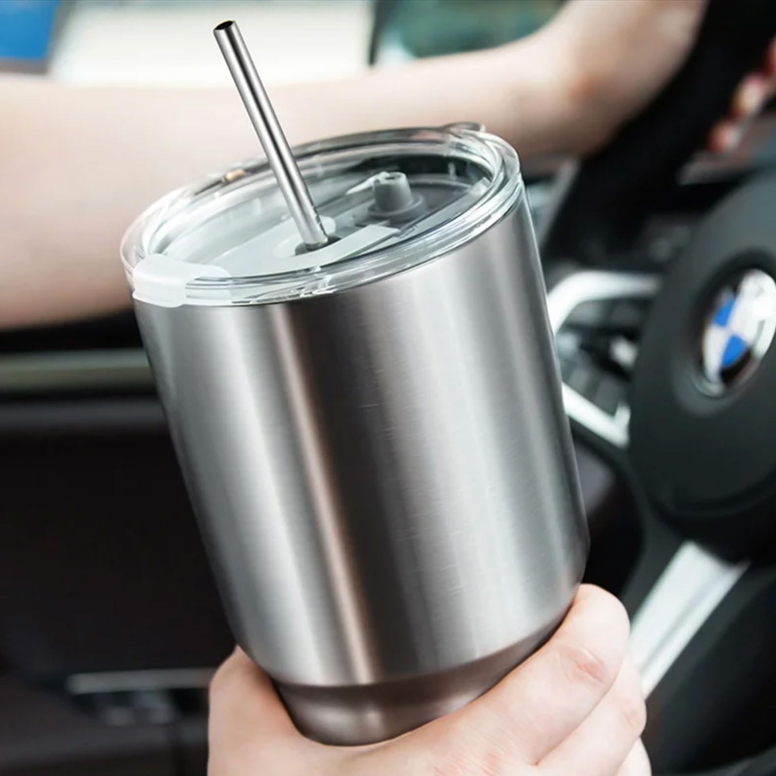 große kapazität Edelstahl-Isolierbecher, Outdoor-Reise-Kaffeetasse mit Deckel und Strohhalm, große Kapazität, Teetassen, Auto-Wasserflasche solide