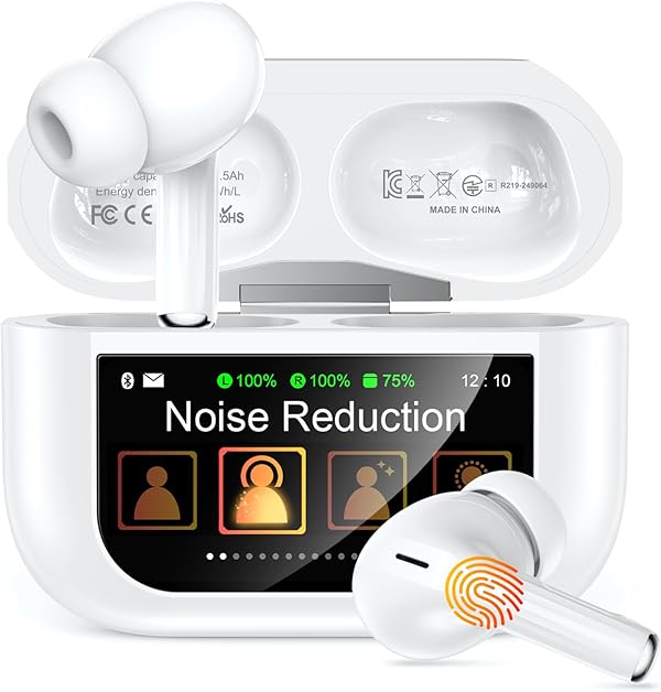 ZZU Kopfhörer Kabellose Bluetooth mit Smart Touchscreen, 48 Std. Laufzeit, Bluetooth 5.4 In-Ear Ohrhörer mit ANC & ENC Geräuschunterdrückung, 5 EQ-Modi, HiFi Stereo, IPX7 Wasserdicht Weiß