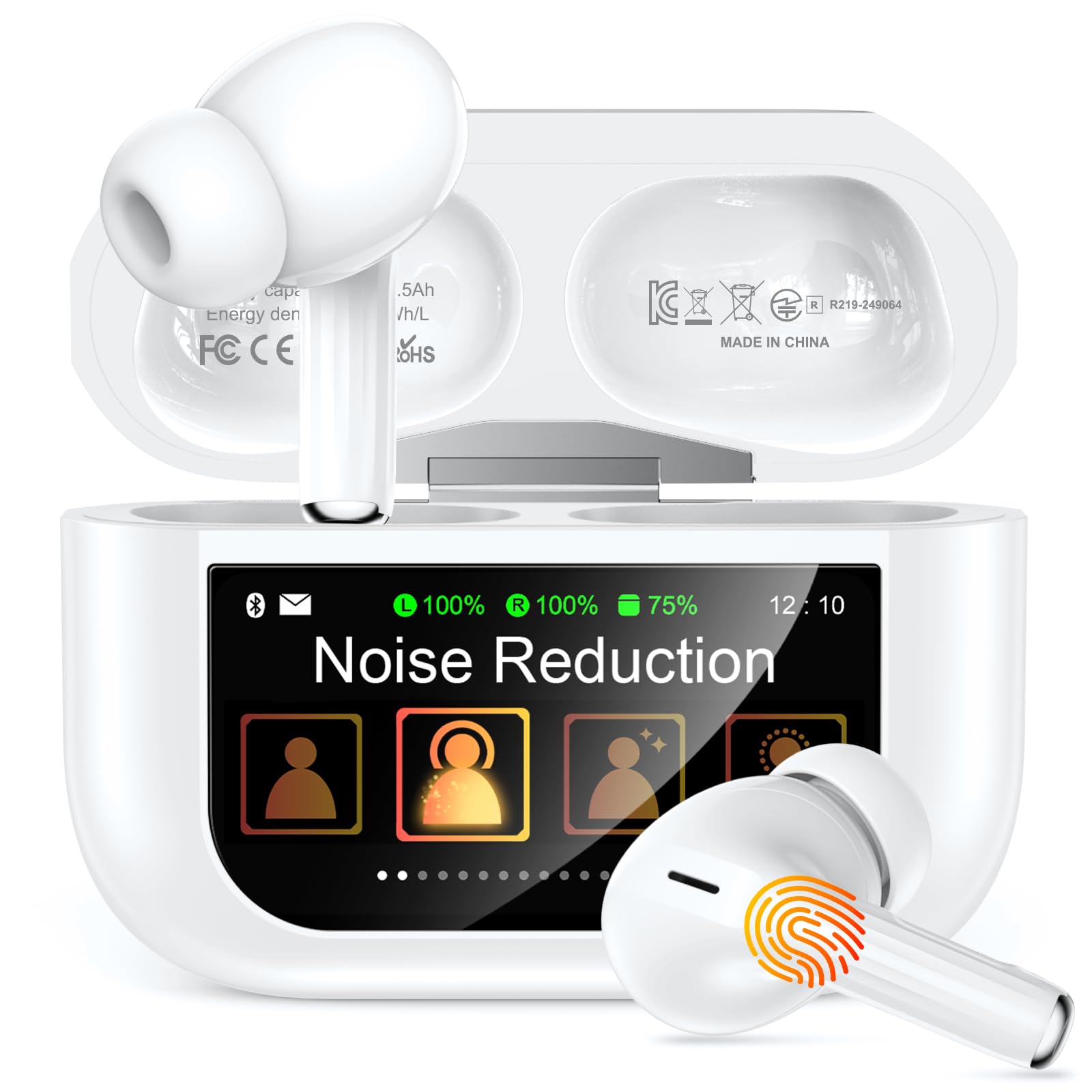 ZZU Kopfhörer Kabellose Bluetooth mit Smart Touchscreen, 48 Std. Laufzeit, Bluetooth 5.4 In-Ear Ohrhörer mit ANC & ENC Geräuschunterdrückung, 5 EQ-Modi, HiFi Stereo, IPX7 Wasserdicht Weiß