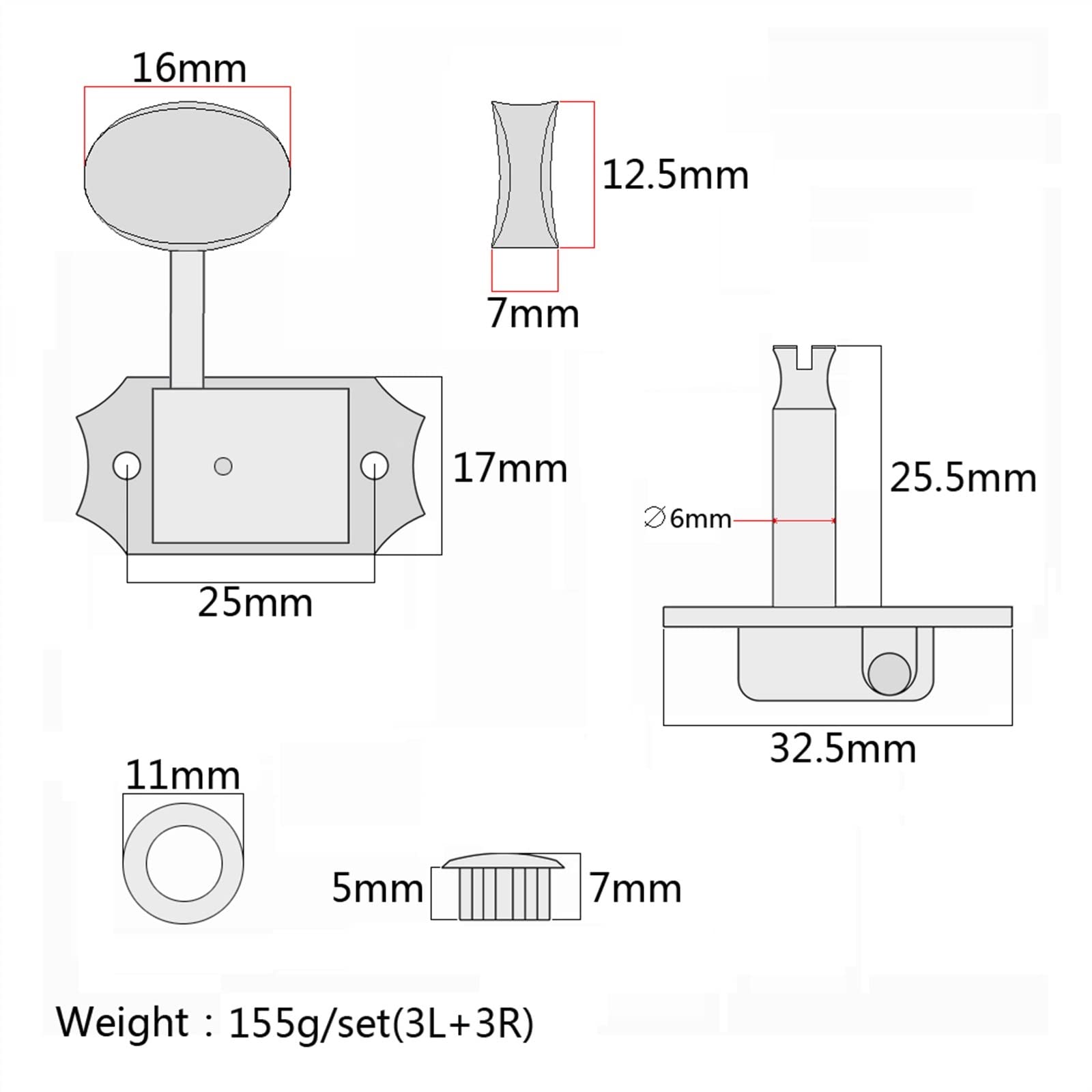 3R3L Classical Guitar Tuning Pegs Tuners Mécaniques Pour Le Remplacement De Pièces De Guitare Électrique Guitare Cheville de réglage