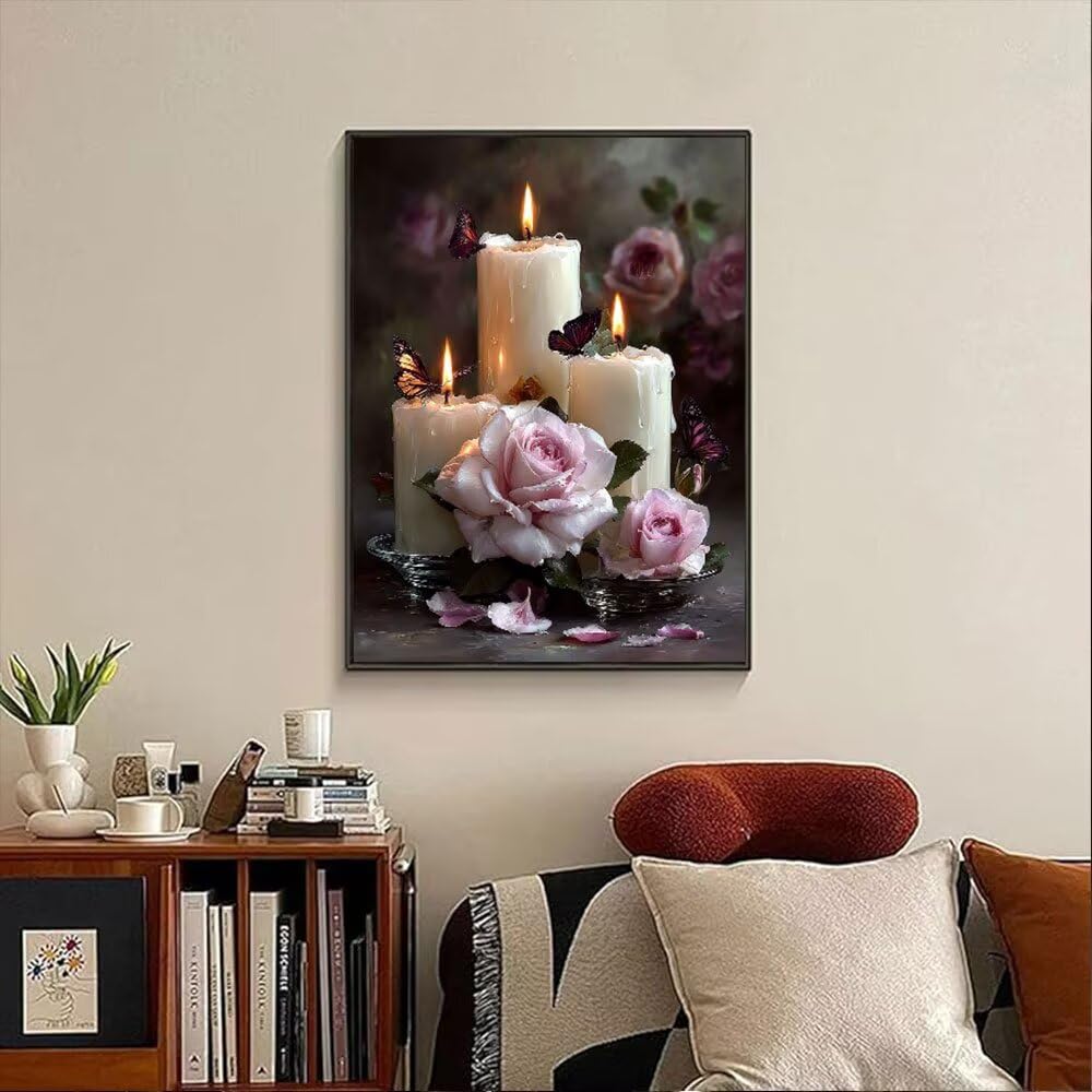 Zestawy do malowania diamentami 5D DIY, świeca kwiatowa, zestawy do malowania diamentami dla początkujących dorosłych, okrągłe, pełne wiercenie, zestaw do haftowania, malowanie według numerów, do