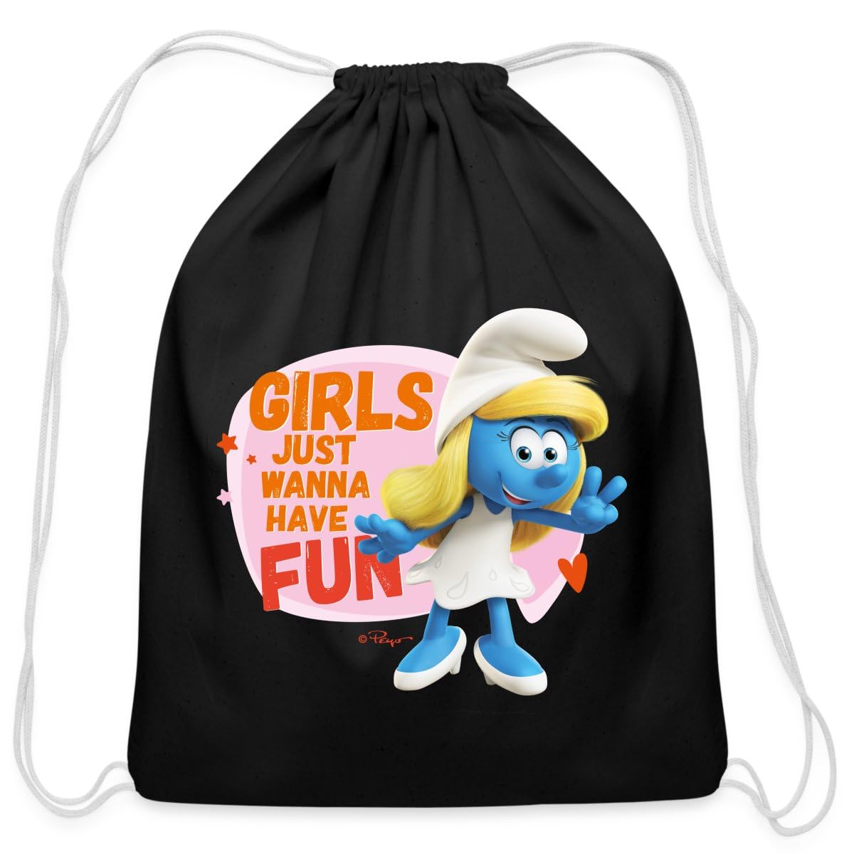 Spreadshirt Smurfette Fun Quote - The Smurfs Girls Night Design Cotton Drawstring Bag, One Size, black
