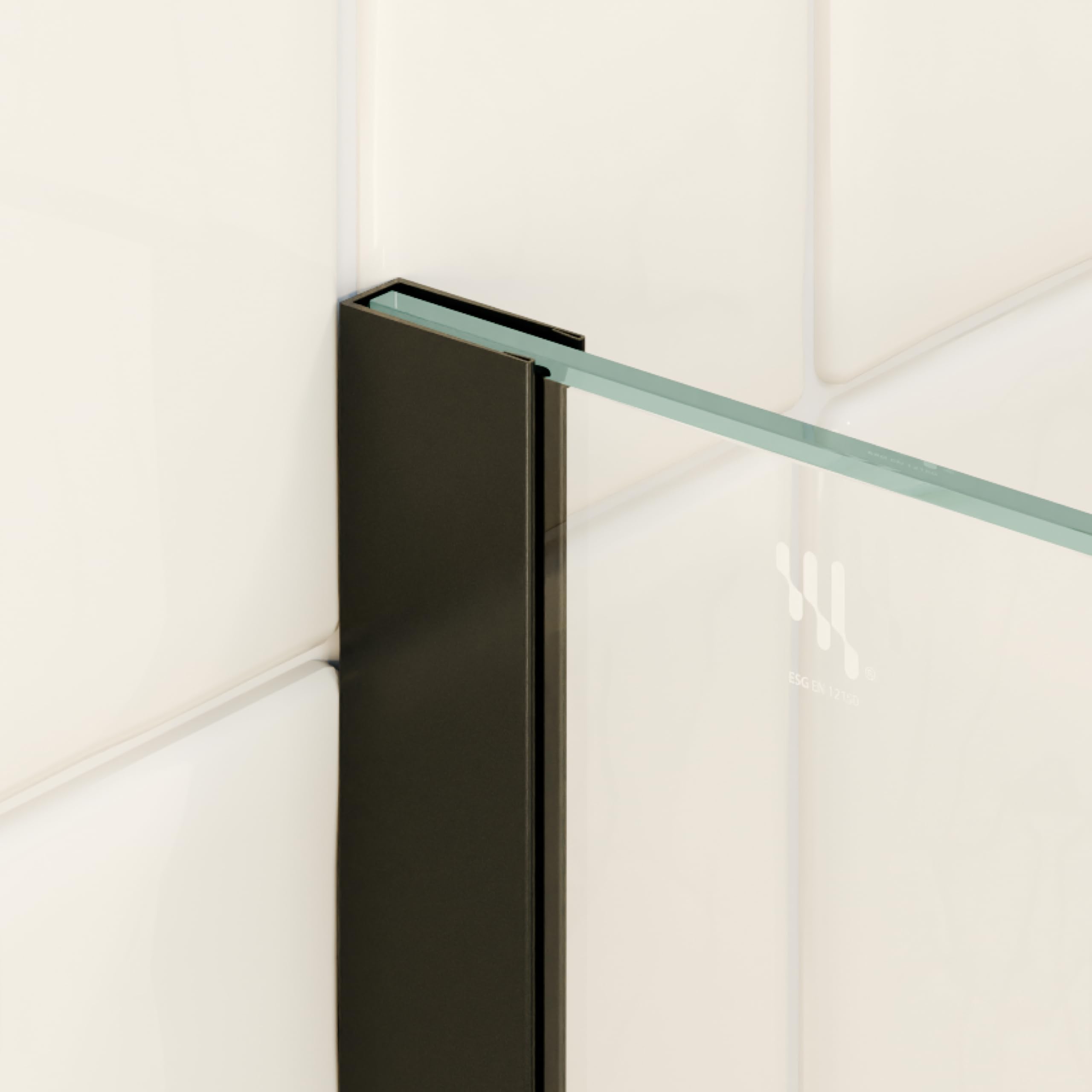 Mampara de Ducha, Panel Fijo, Walk In Fiona 130x200 cm - Vidrio de Seguridad Templado Transparente de 10 MM, Barra Estabilizadora 20BM y Perfil de Pared de Inox Negro
