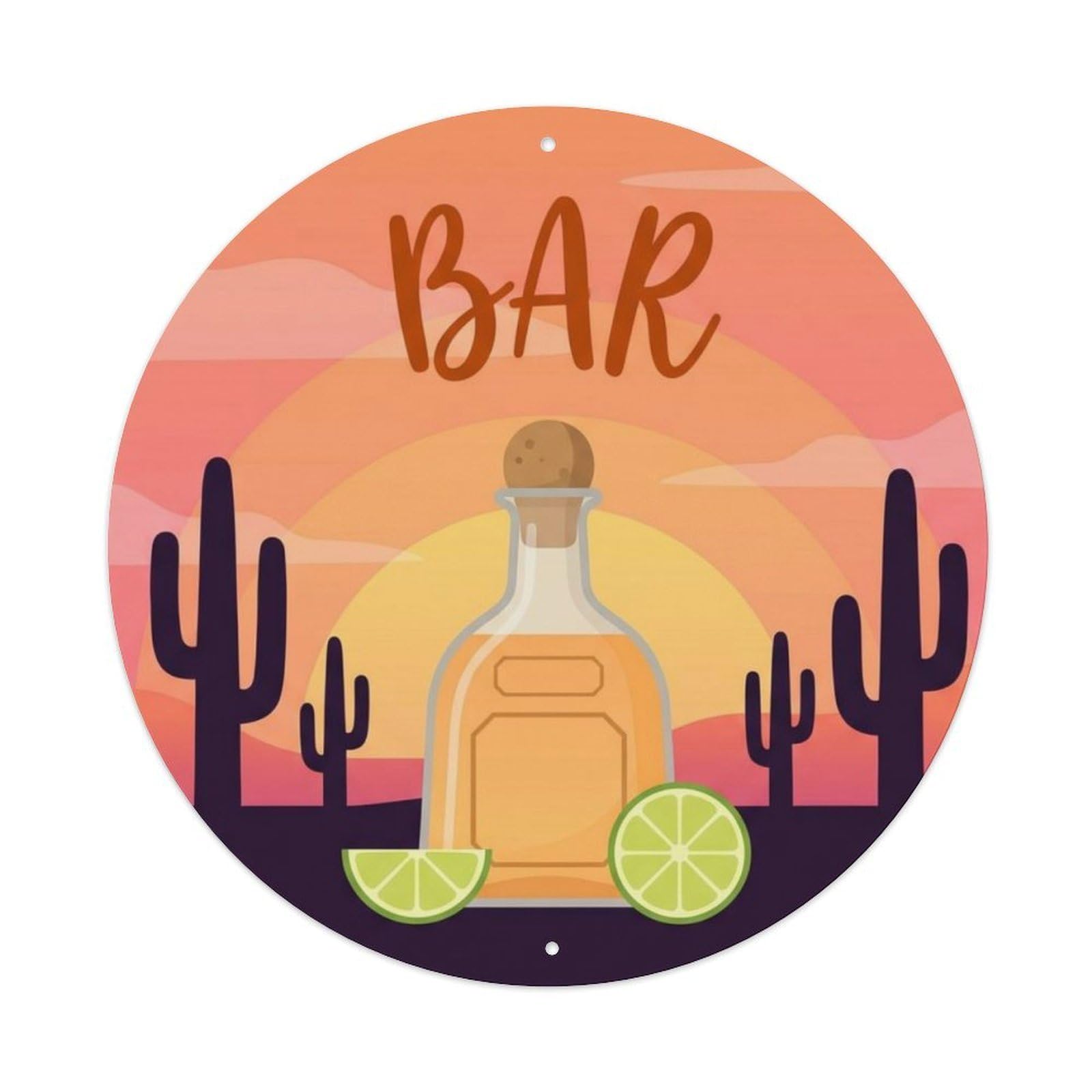 BAR Sunset Saloon Plate Metal Tin Sign Plaque Wall Decor for Cafe, Club Bar, Office, Home Garden Round Metal Poster 8x8Inch