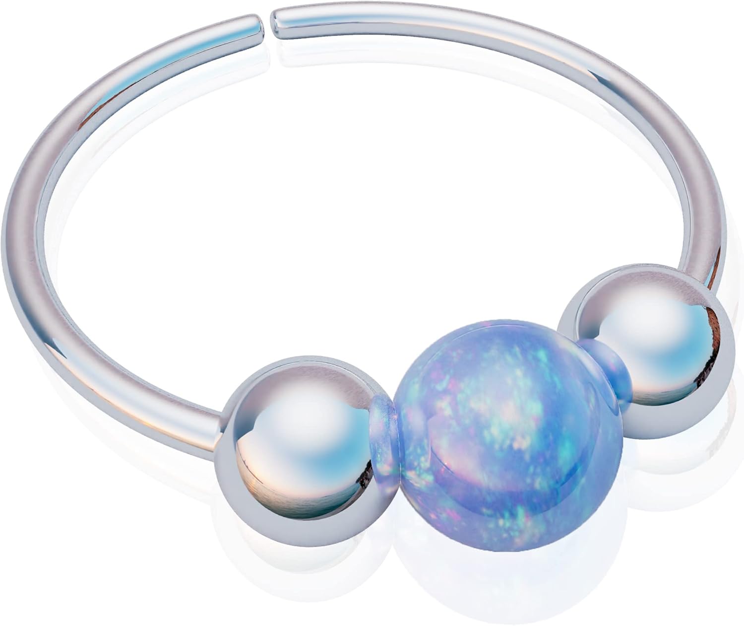 Jolliz Sterling Silver Opal Nose Ring Hoop 20G 8mm – Dainty Light Blue Opal Nostril Piercing for Women & Men – 925 Silver Nose Hoop with Beads – Comfortable Handmade Body Jewelry